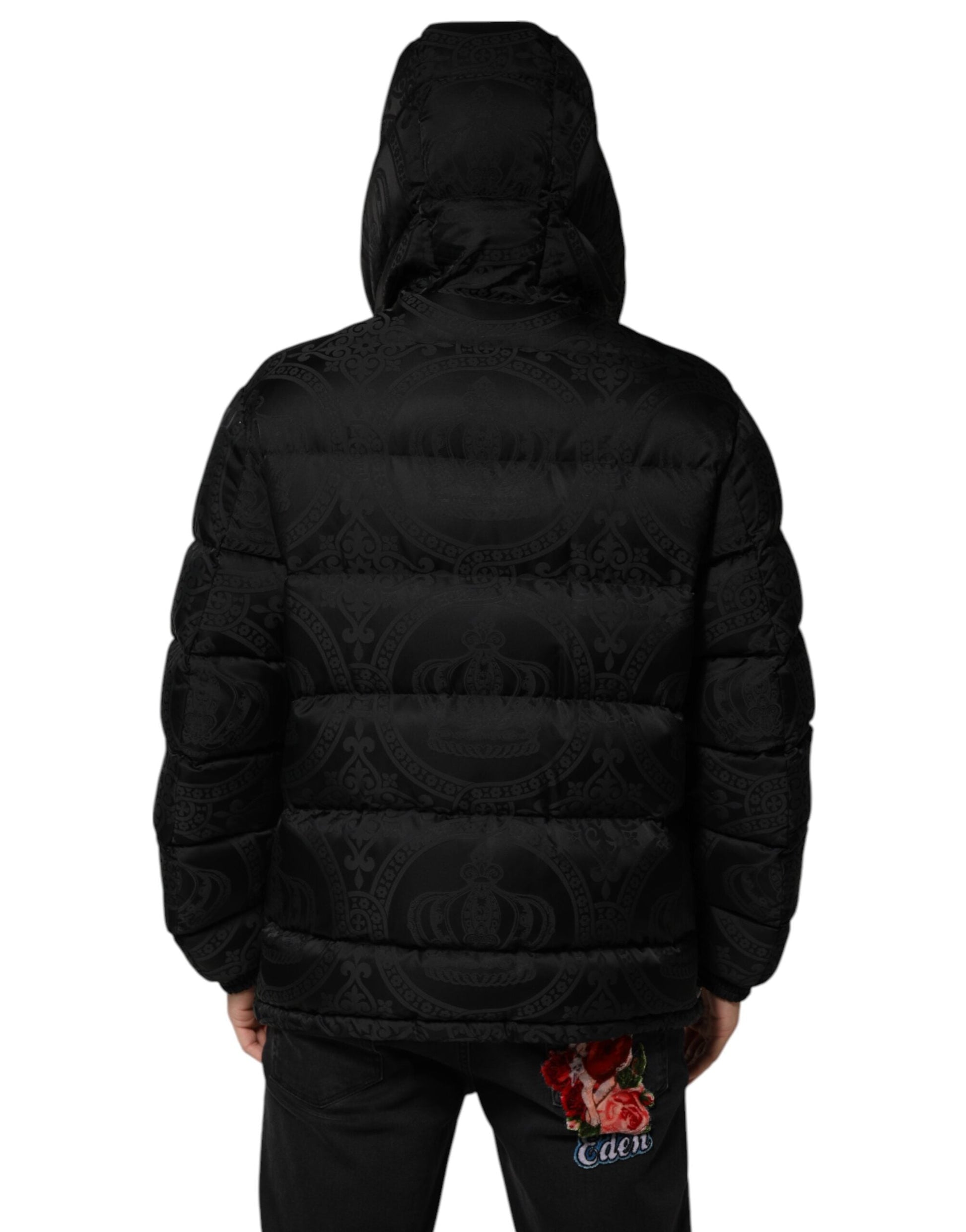 Dolce & Gabbana Schwarze Jacquard-Kapuzenjacke mit Steppmuster