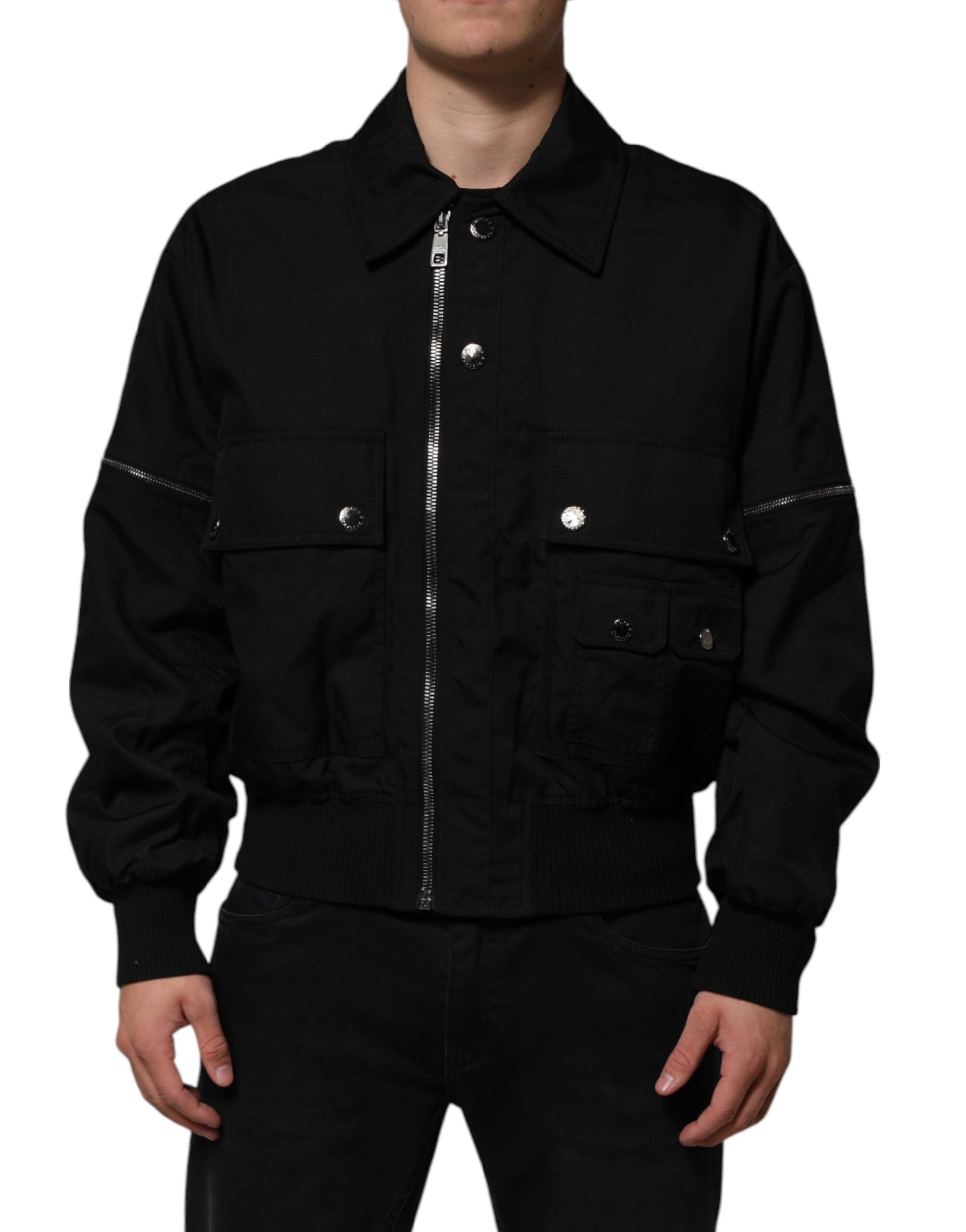 Dolce & Gabbana Schwarze Bomberjacke mit aufgesetzter Tasche und durchgehendem Reißverschluss