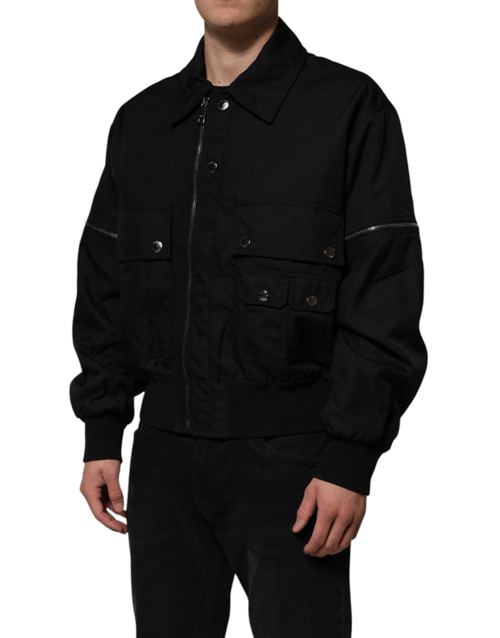 Dolce & Gabbana Schwarze Bomberjacke mit aufgesetzter Tasche und durchgehendem Reißverschluss