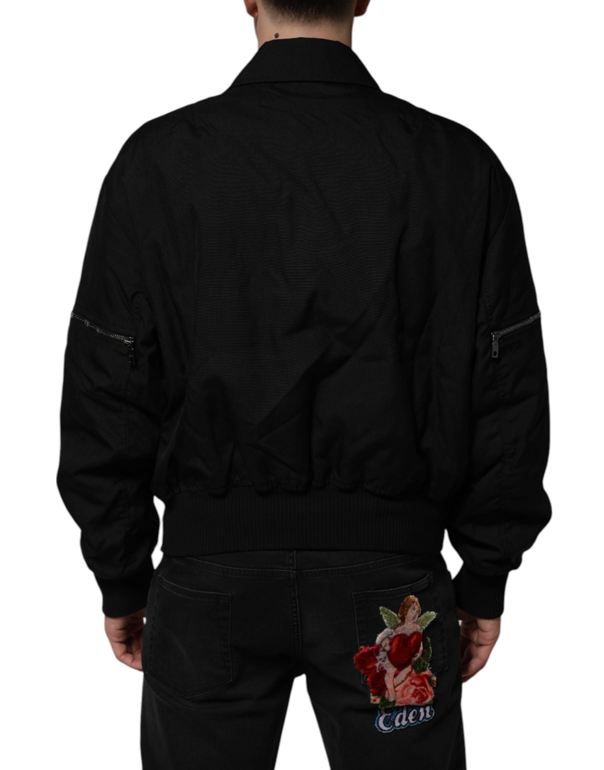 Dolce & Gabbana Schwarze Bomberjacke mit aufgesetzter Tasche und durchgehendem Reißverschluss