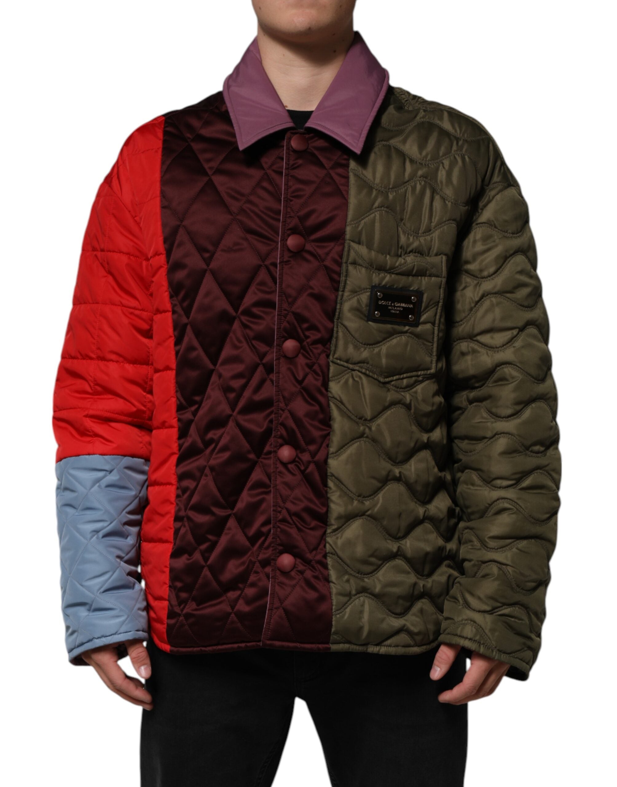 Dolce & Gabbana Mehrfarbige Patchwork-Jacke aus gestepptem Polyester
