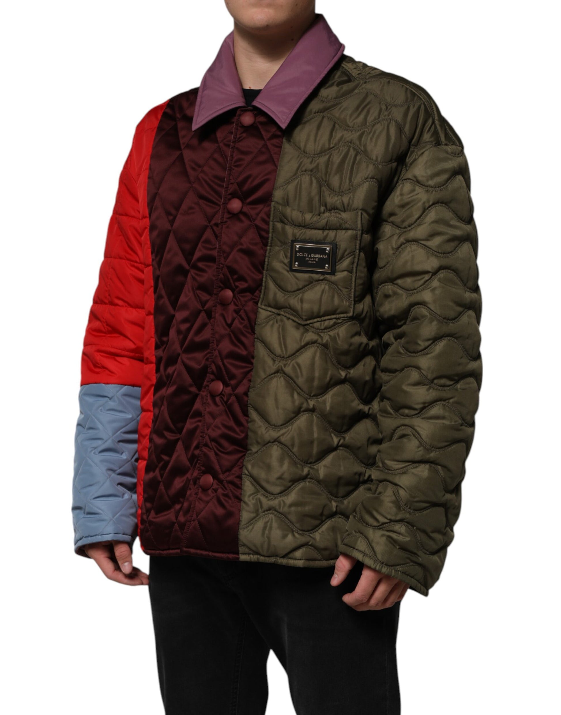 Dolce & Gabbana Mehrfarbige Patchwork-Jacke aus gestepptem Polyester