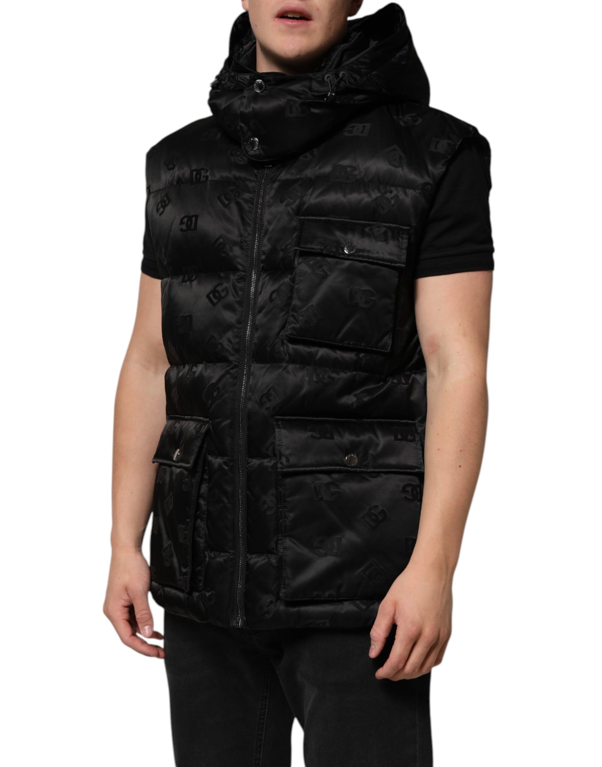 Dolce & Gabbana Schwarze gesteppte ärmellose Kapuzenweste Jacke