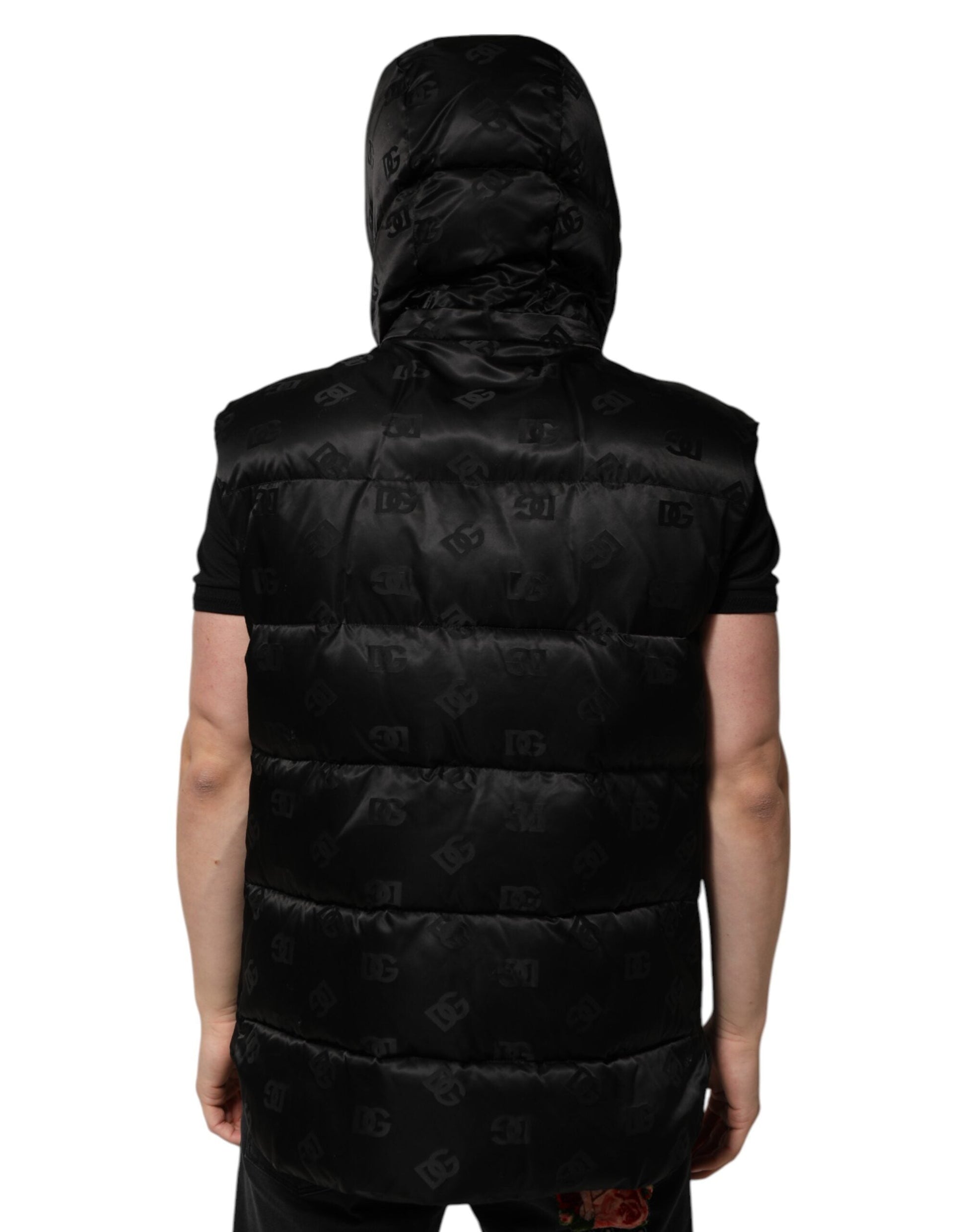 Dolce & Gabbana Schwarze gesteppte ärmellose Kapuzenweste Jacke