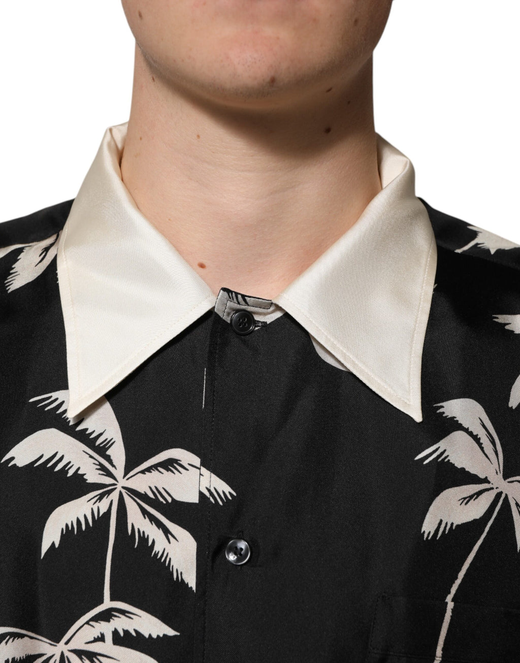 Dolce & Gabbana Schwarzes bedrucktes Seidenhemd mit kurzen Ärmeln Freizeithemd