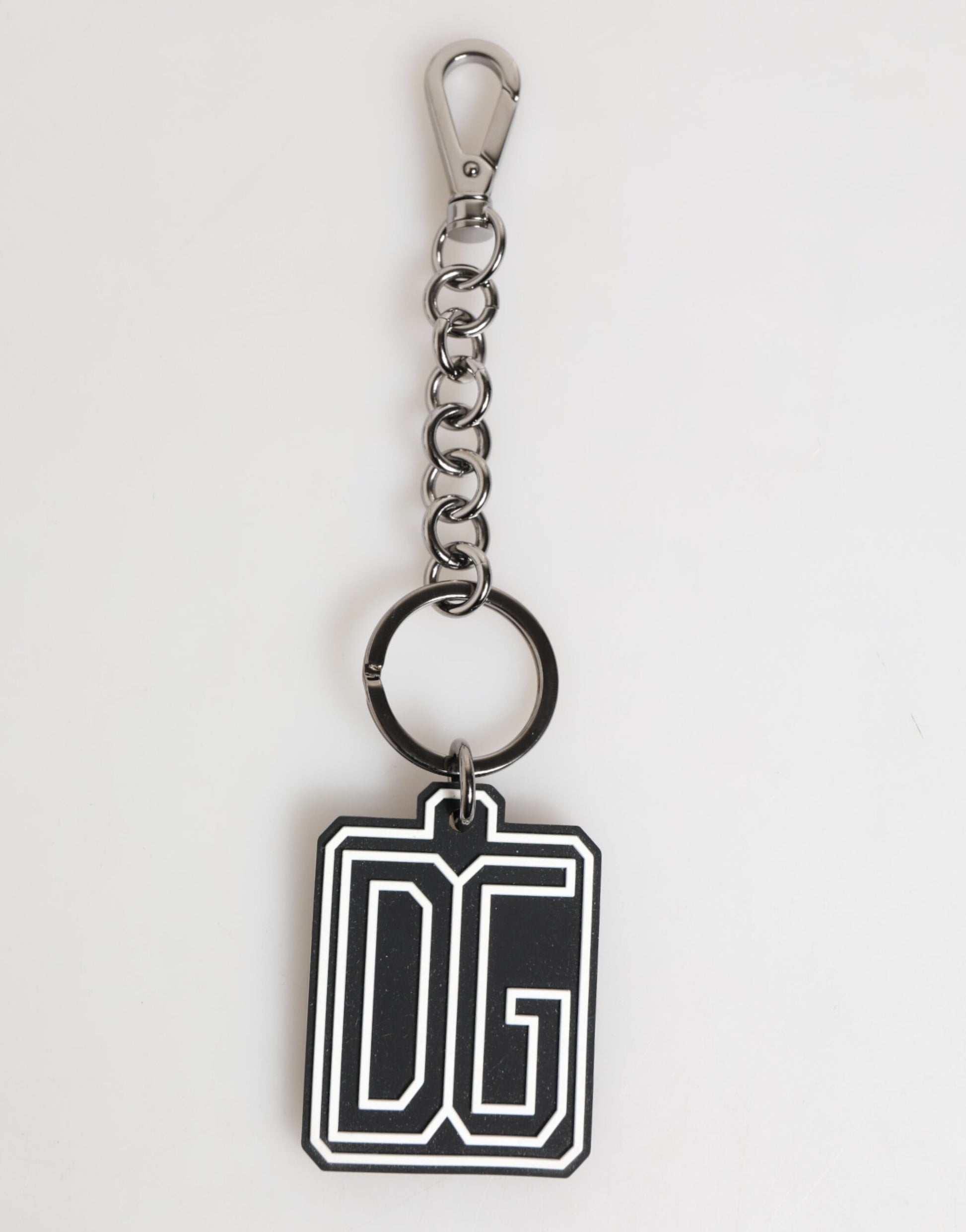 Dolce & Gabbana Schwarz Weiß DG Gummi Logo Silber Männer Schlüsselanhänger Schlüsselanhänger