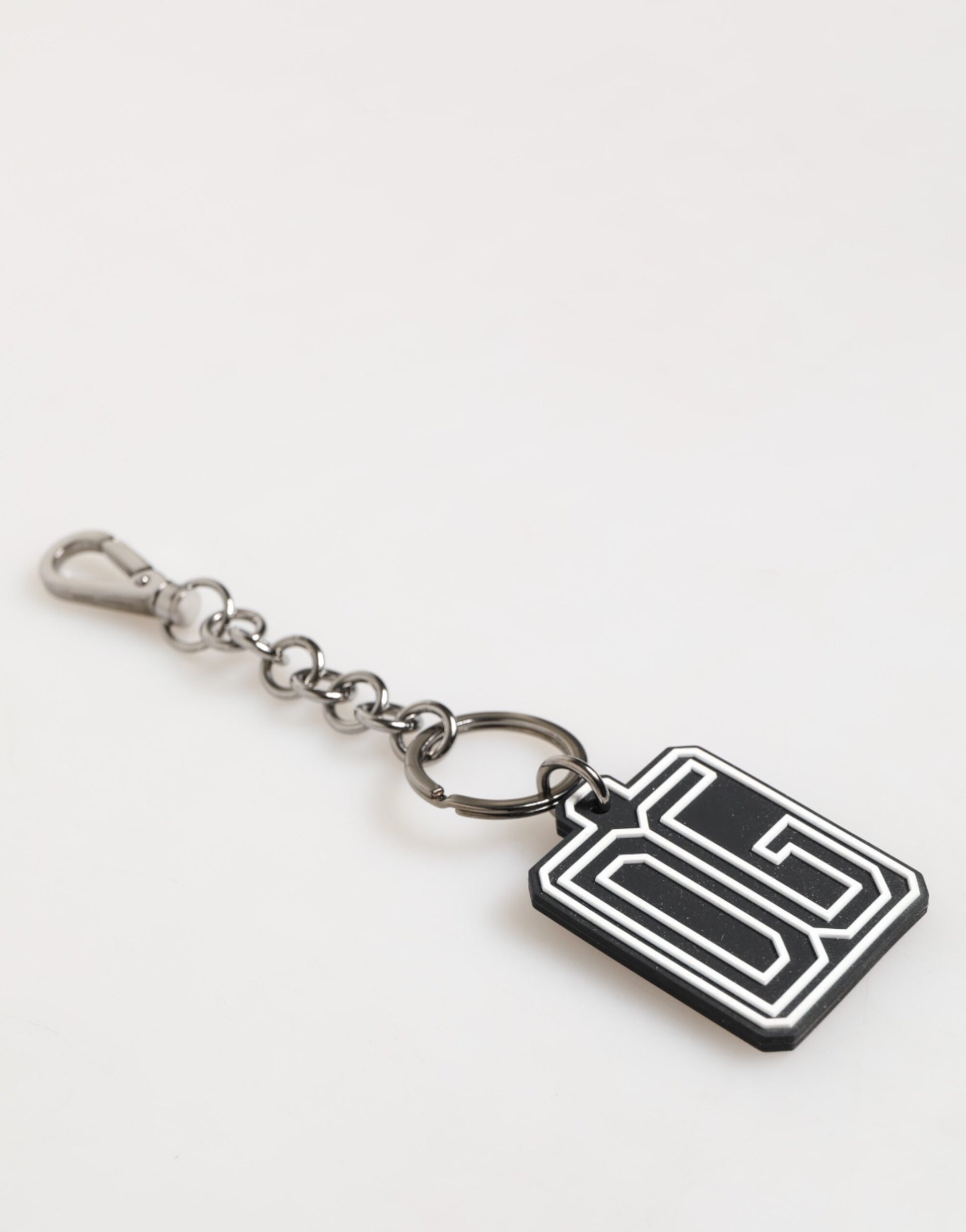 Dolce & Gabbana Schwarz Weiß DG Gummi Logo Silber Männer Schlüsselanhänger Schlüsselanhänger