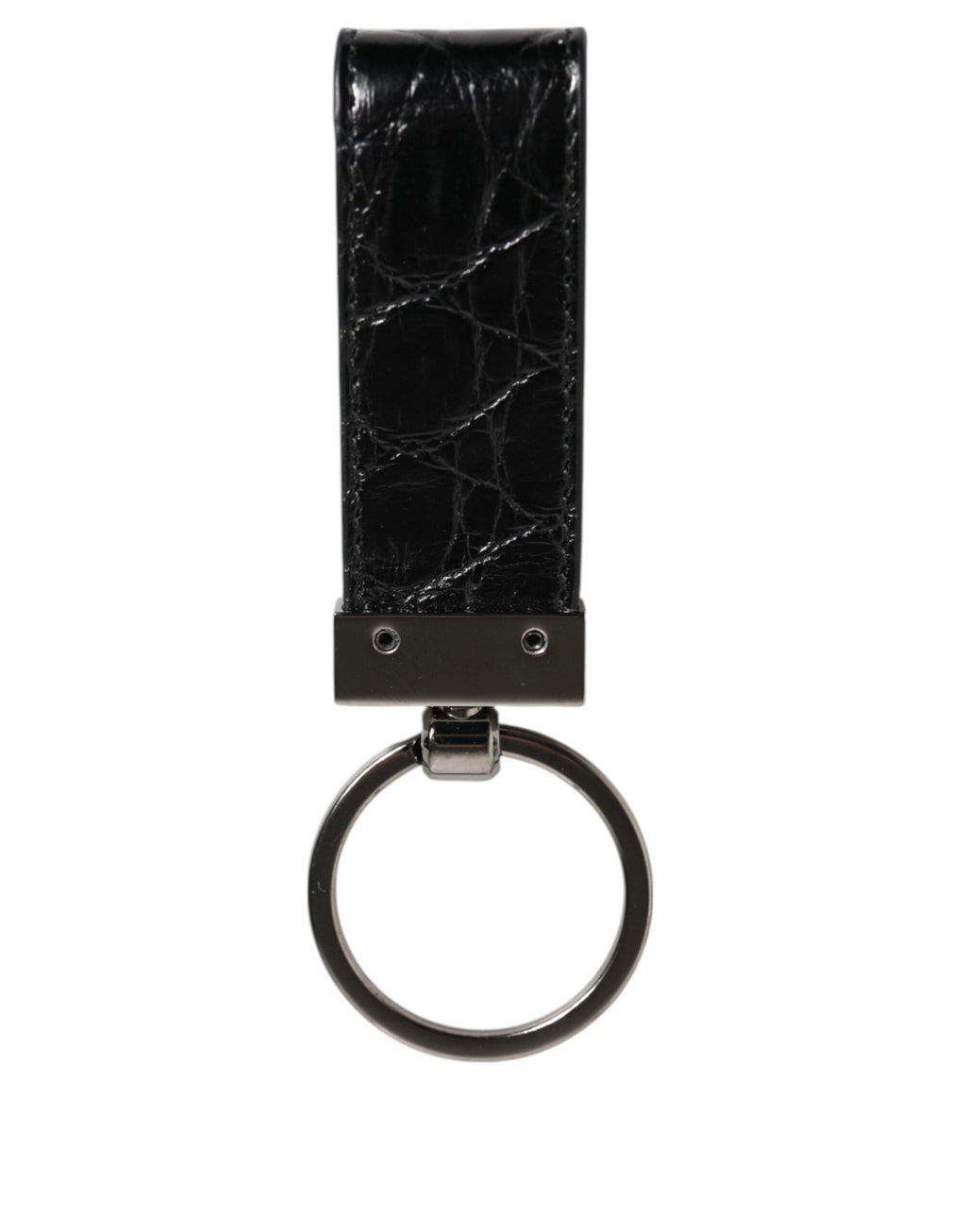 Dolce & Gabbana Schwarzes Leder Logo Metallring Schlüsselbundhalter Männer Schlüsselanhänger