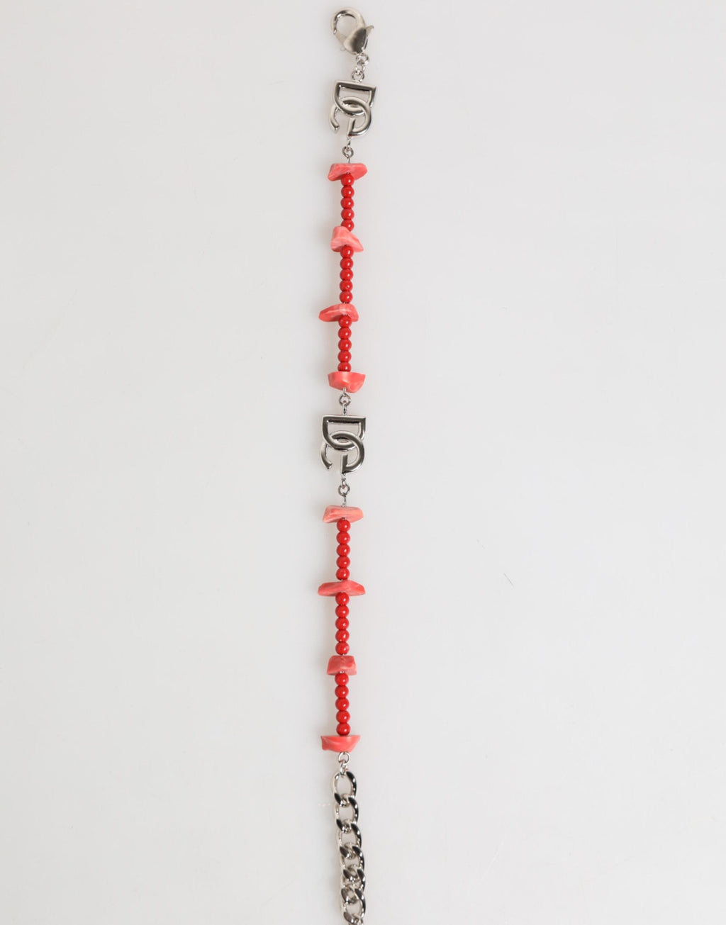 Dolce & Gabbana Silber-Ton Messing Perlen Harz DG Logo Kette Männer-Armband