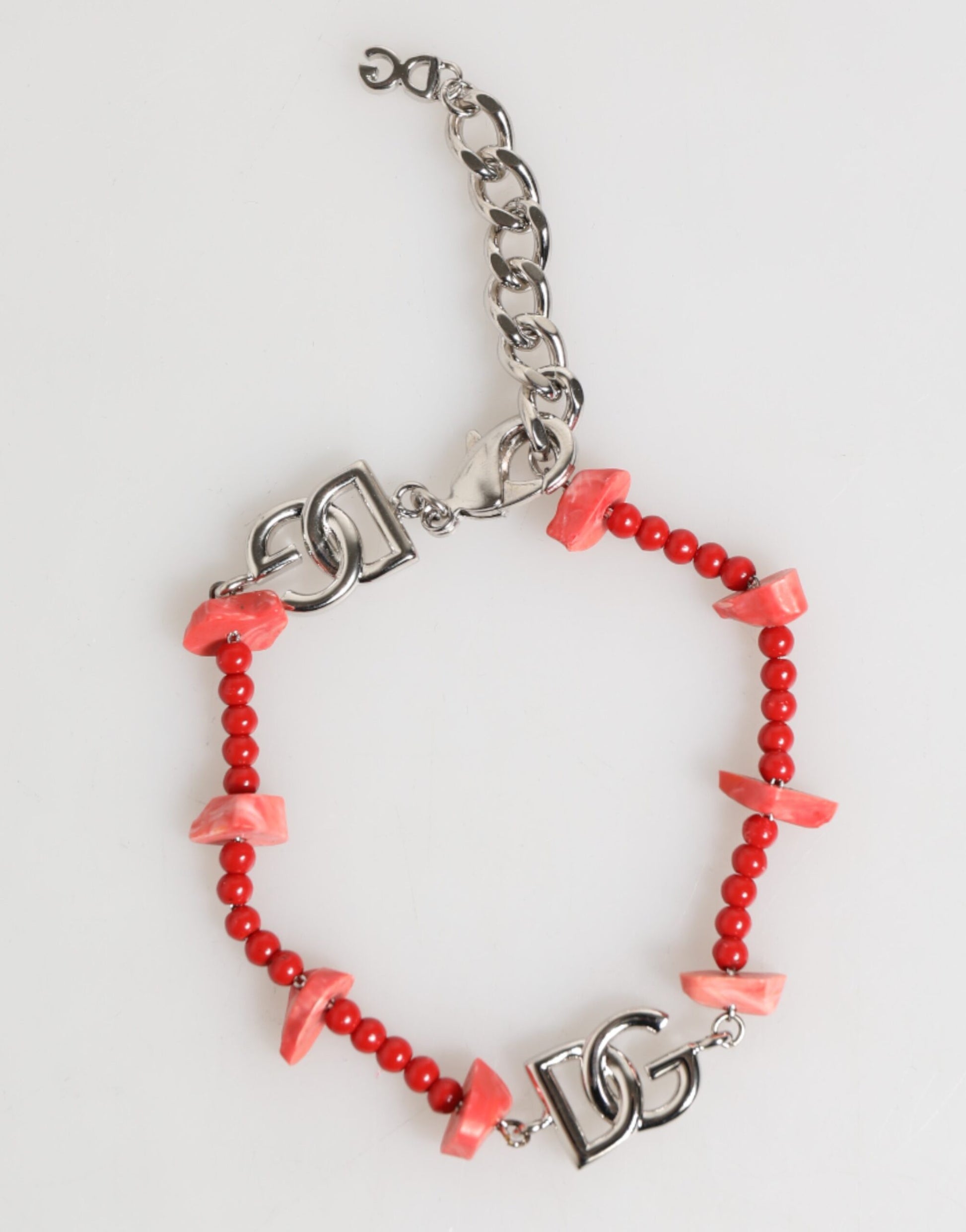 Dolce & Gabbana Silber-Ton Messing Perlen Harz DG Logo Kette Männer-Armband