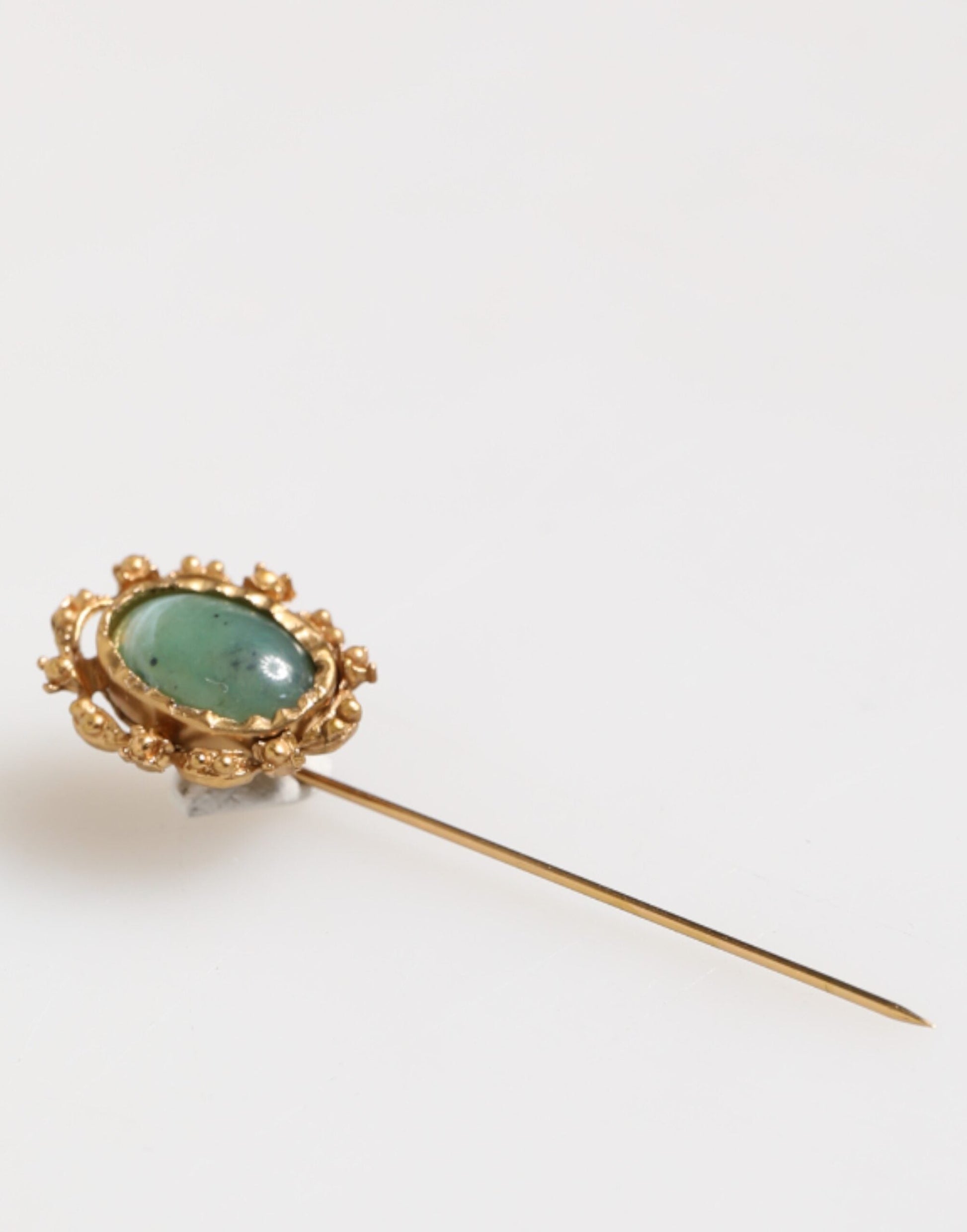 Dolce & Gabbana Gold-Ton Grüner Stein Antik Männer Zubehör Brosche Pin