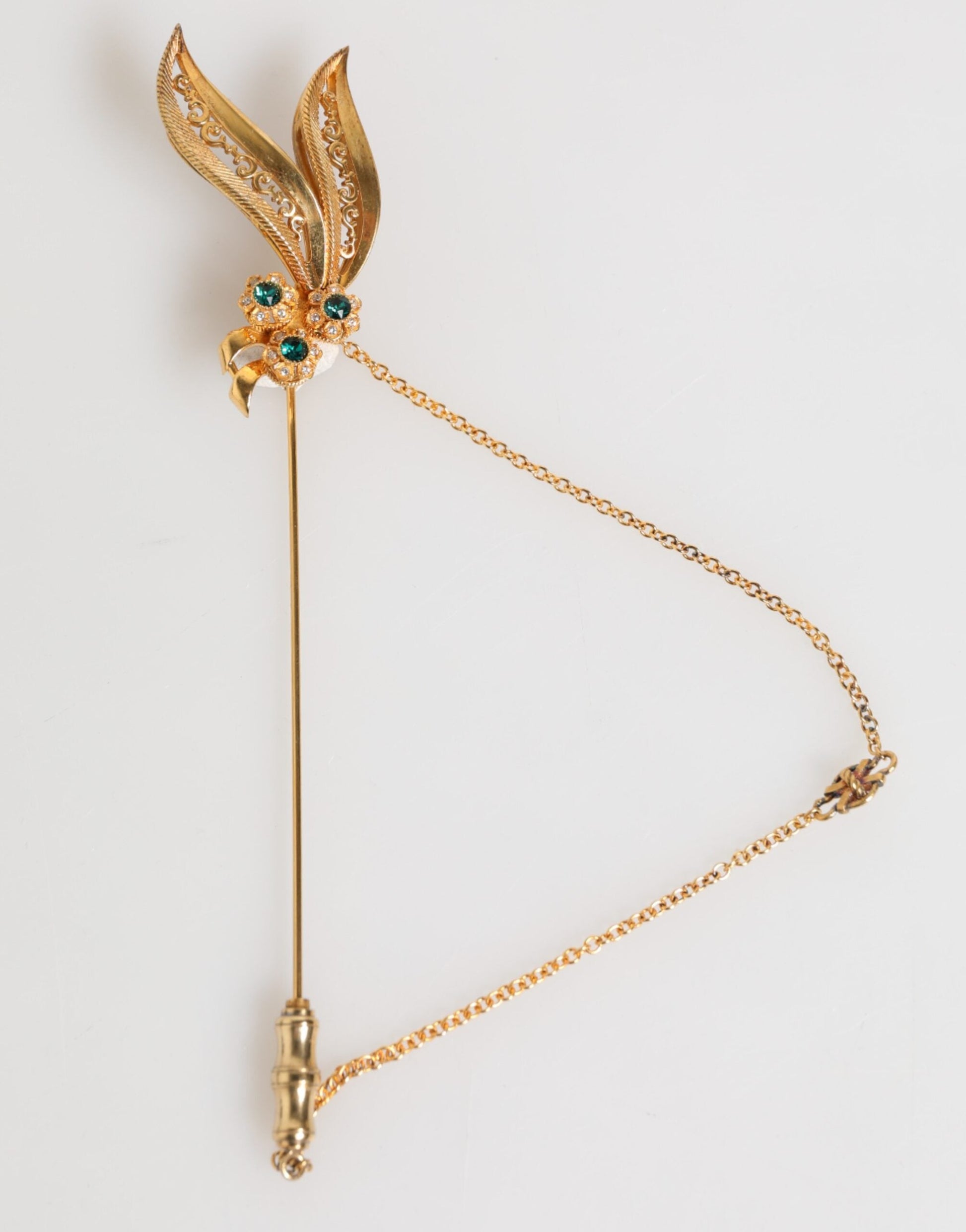 Dolce & Gabbana Gold Ton 925 Sterling Silber Kristall Kette Pin Brosche