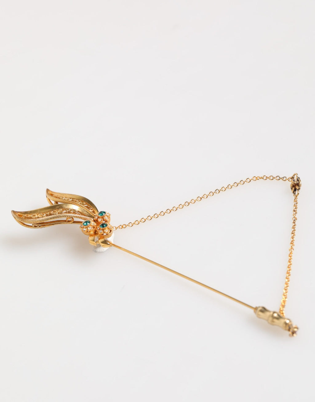 Dolce & Gabbana Gold Ton 925 Sterling Silber Kristall Kette Pin Brosche