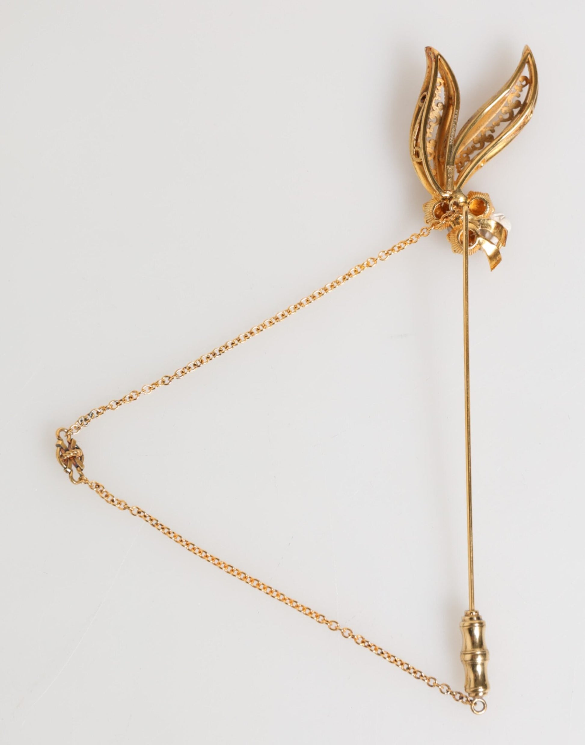 Dolce & Gabbana Gold Ton 925 Sterling Silber Kristall Kette Pin Brosche