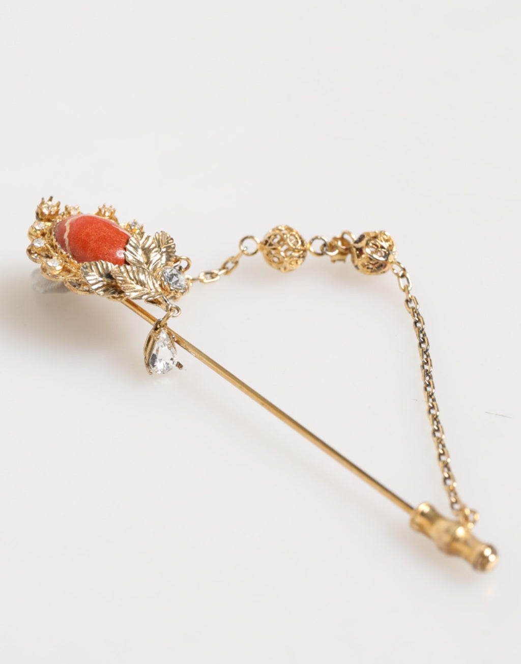Dolce & Gabbana Gold Messing Kristall Kette 925 Sterling Silber Pin Brosche