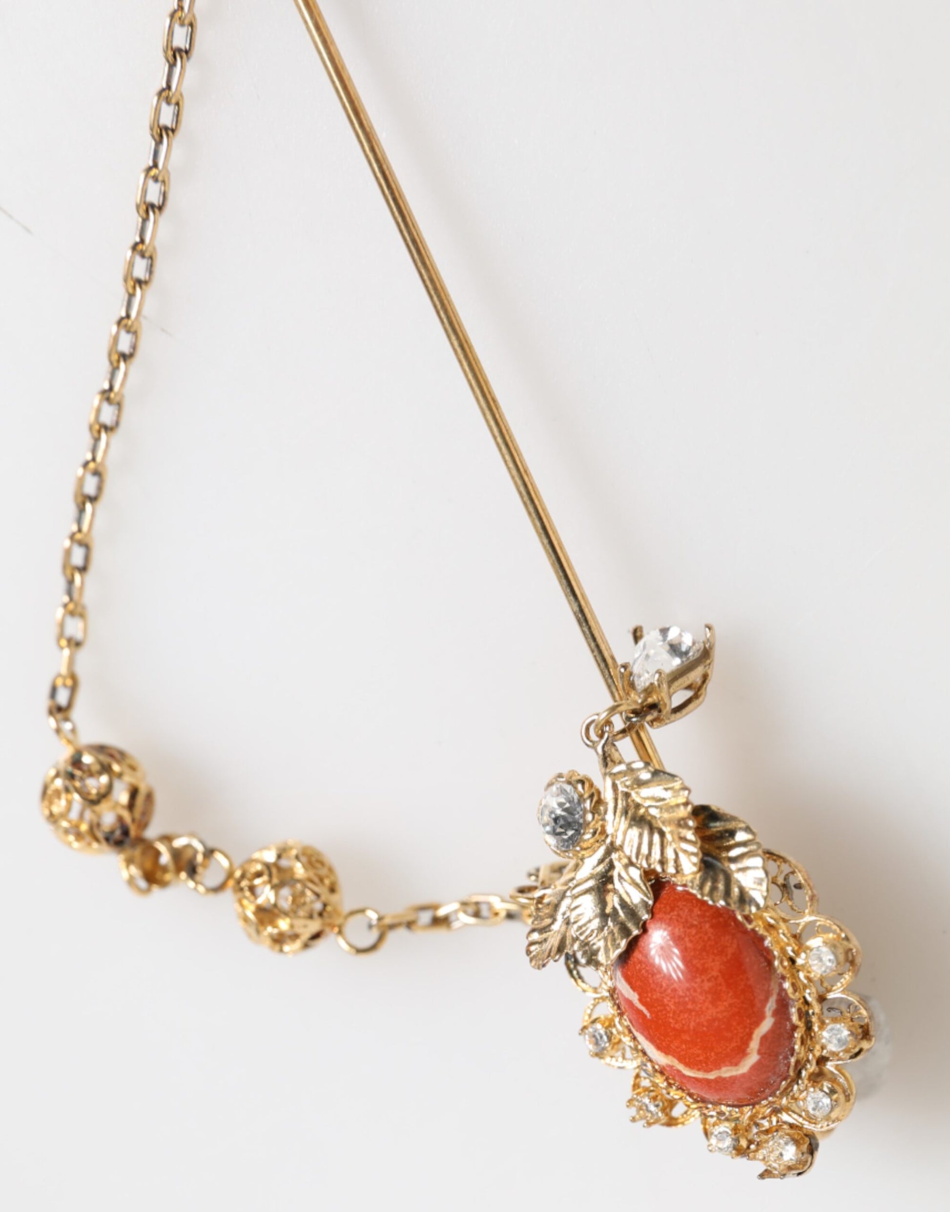 Dolce & Gabbana Gold Messing Kristall Kette 925 Sterling Silber Pin Brosche