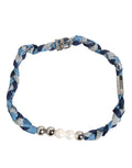 Dolce & Gabbana Blue White Braided Silver Metal Logo Beaded Men Bracelet