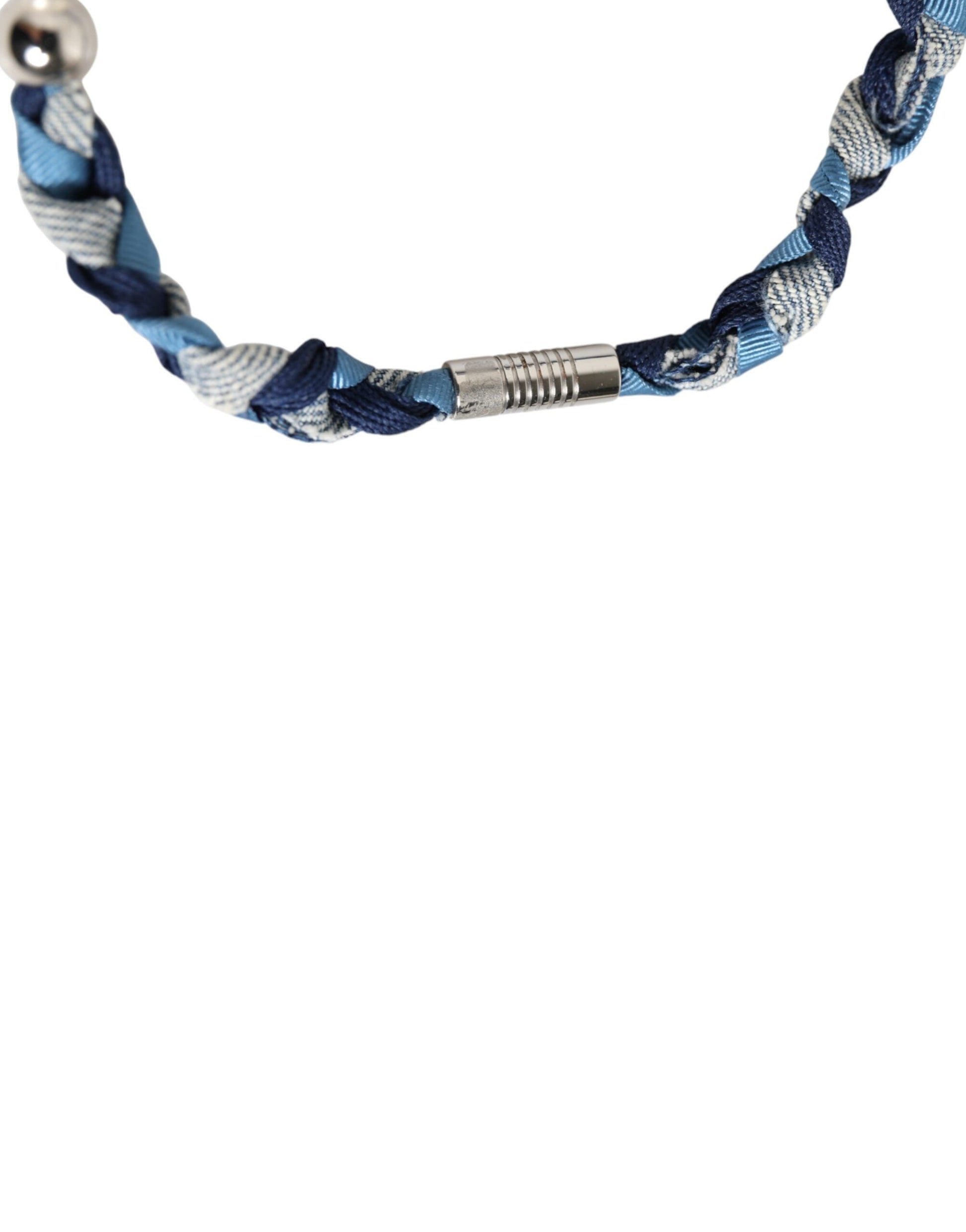 Dolce & Gabbana Blau Weiß Geflochtenes Silber Metall Logo Perlen Armband für Männer