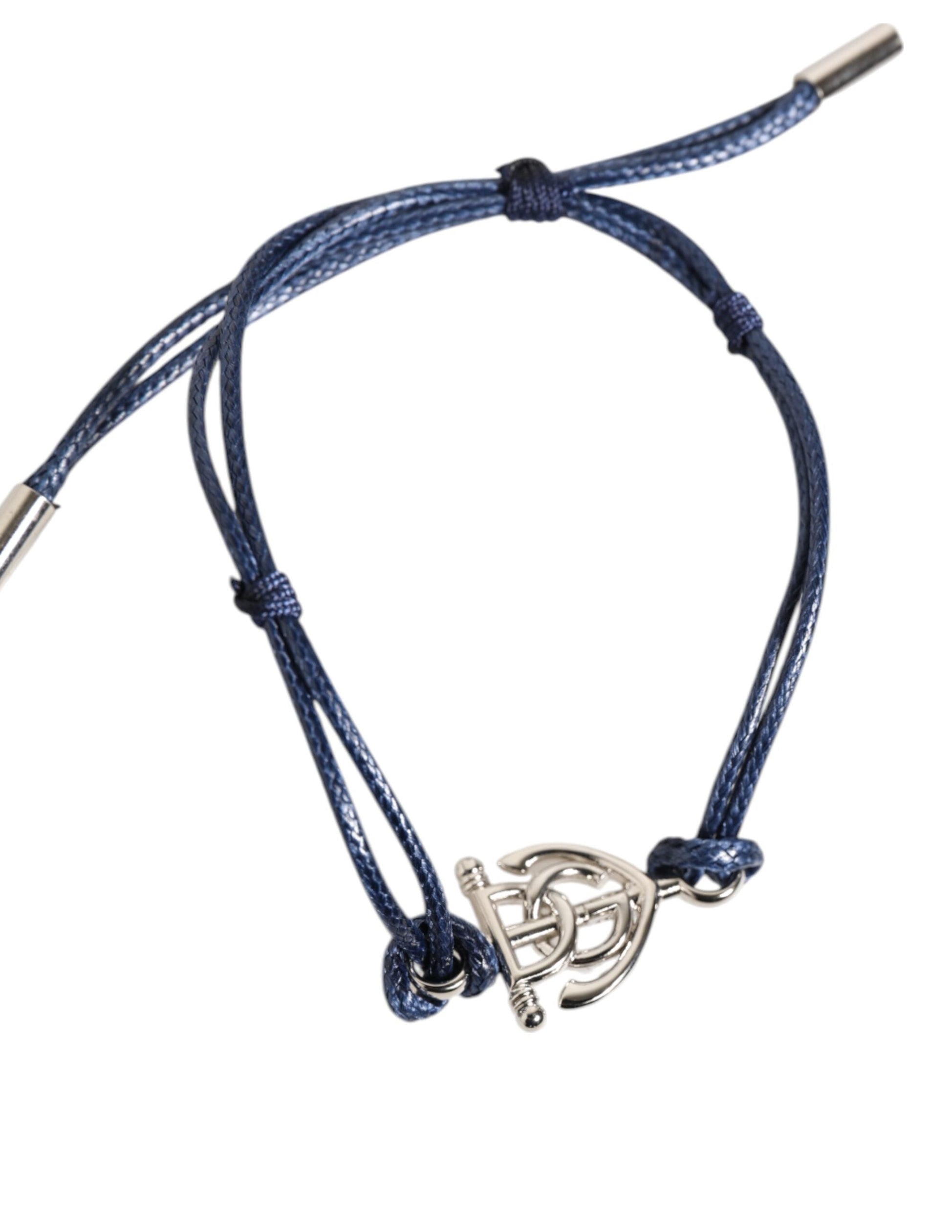 Dolce & Gabbana Silber-Ton Messing DG Logo blaue Schnur MARINA Männer-Armband