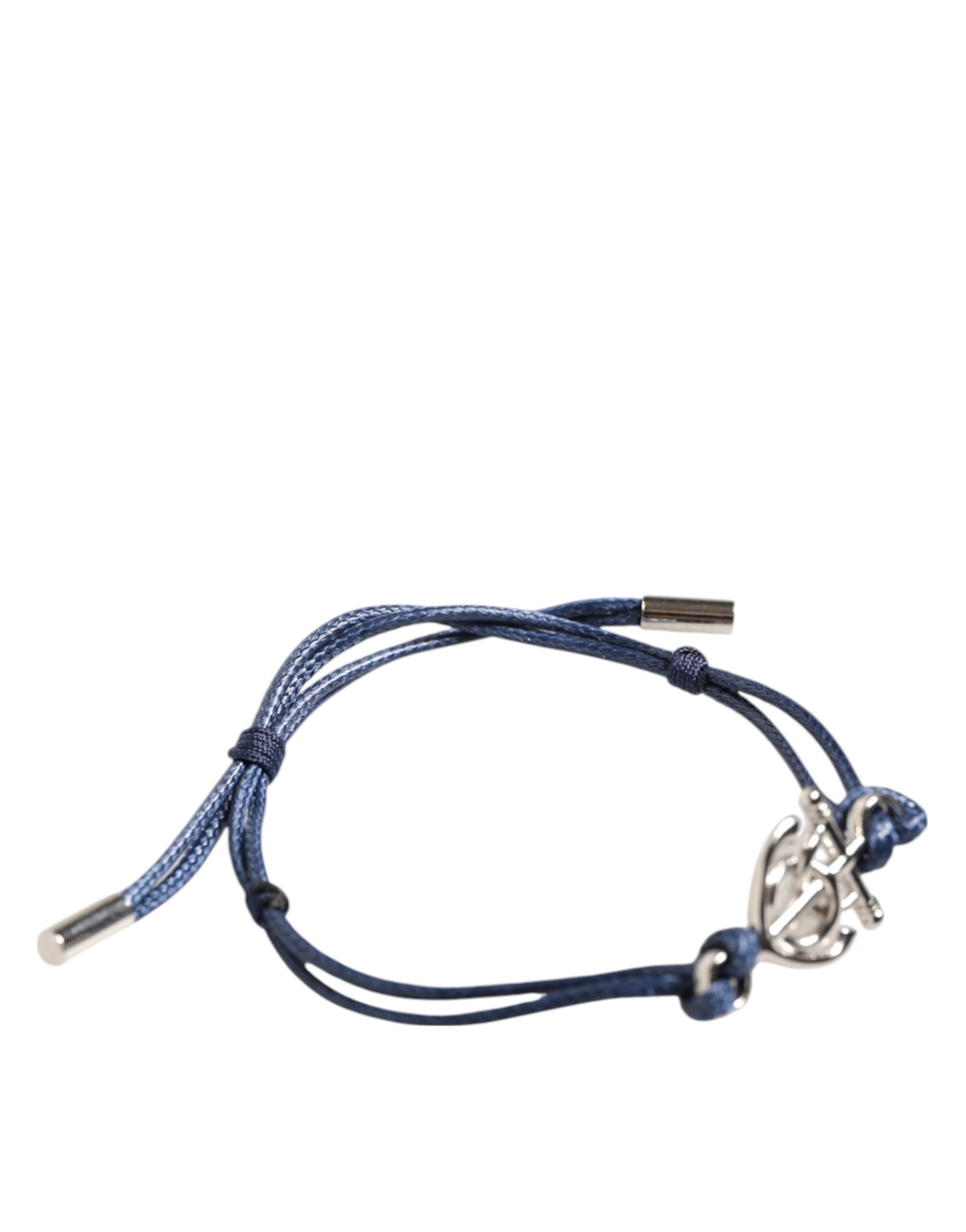 Dolce & Gabbana Silber-Ton Messing DG Logo blaue Schnur MARINA Männer-Armband