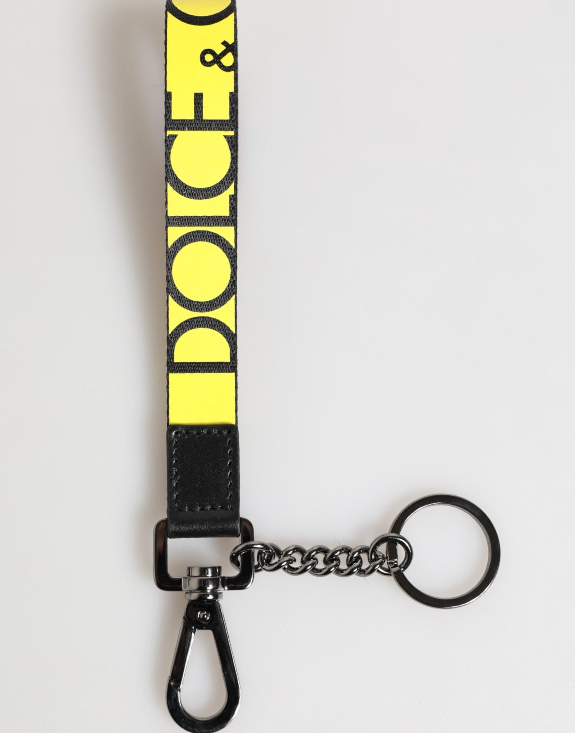 Dolce & Gabbana Gelbes Logo Nylon Silber Messing Halter Schlüsselanhänger Schlüsselring