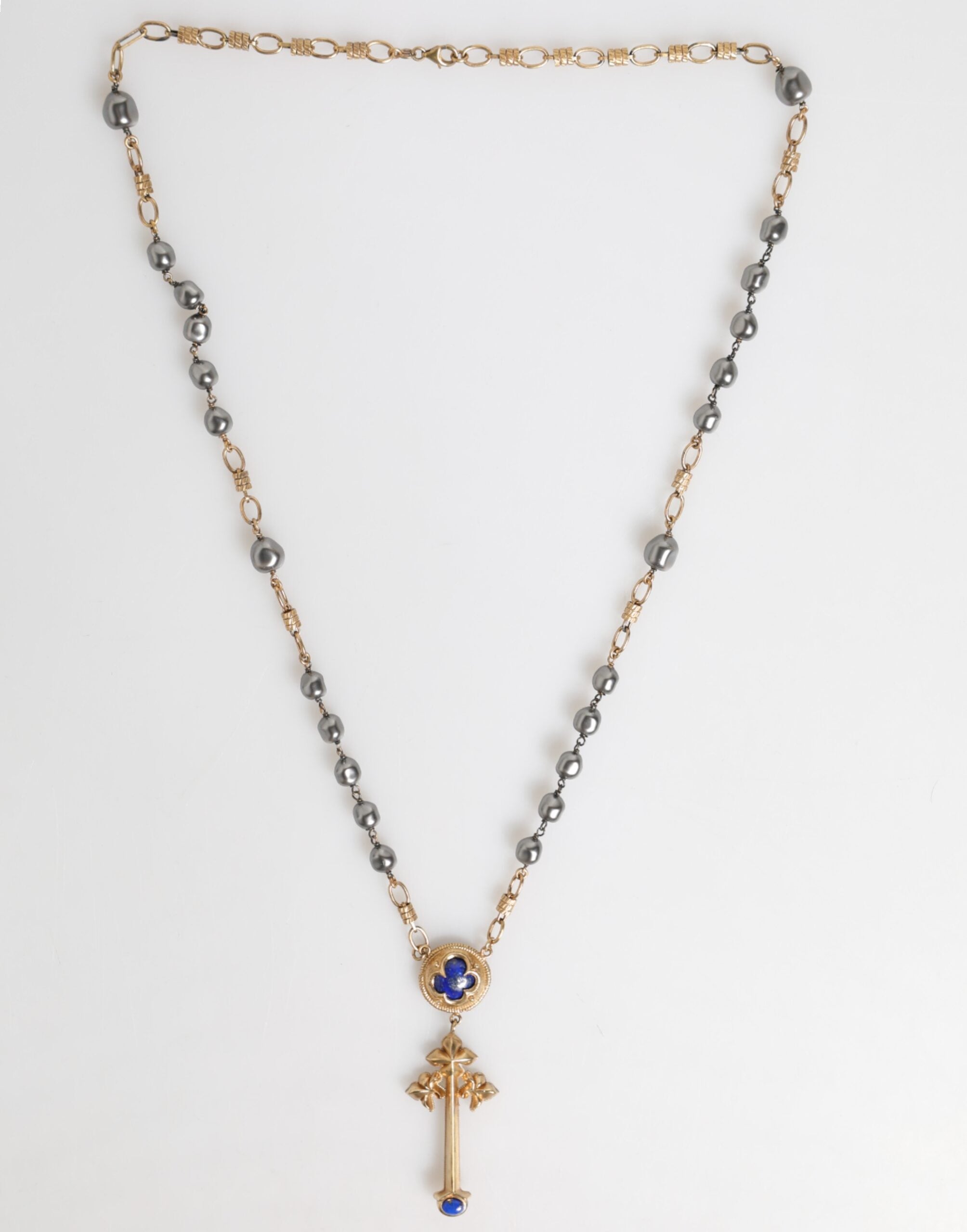 Dolce & Gabbana Goldton Perlenkette Religiöses Kreuz Halskette
