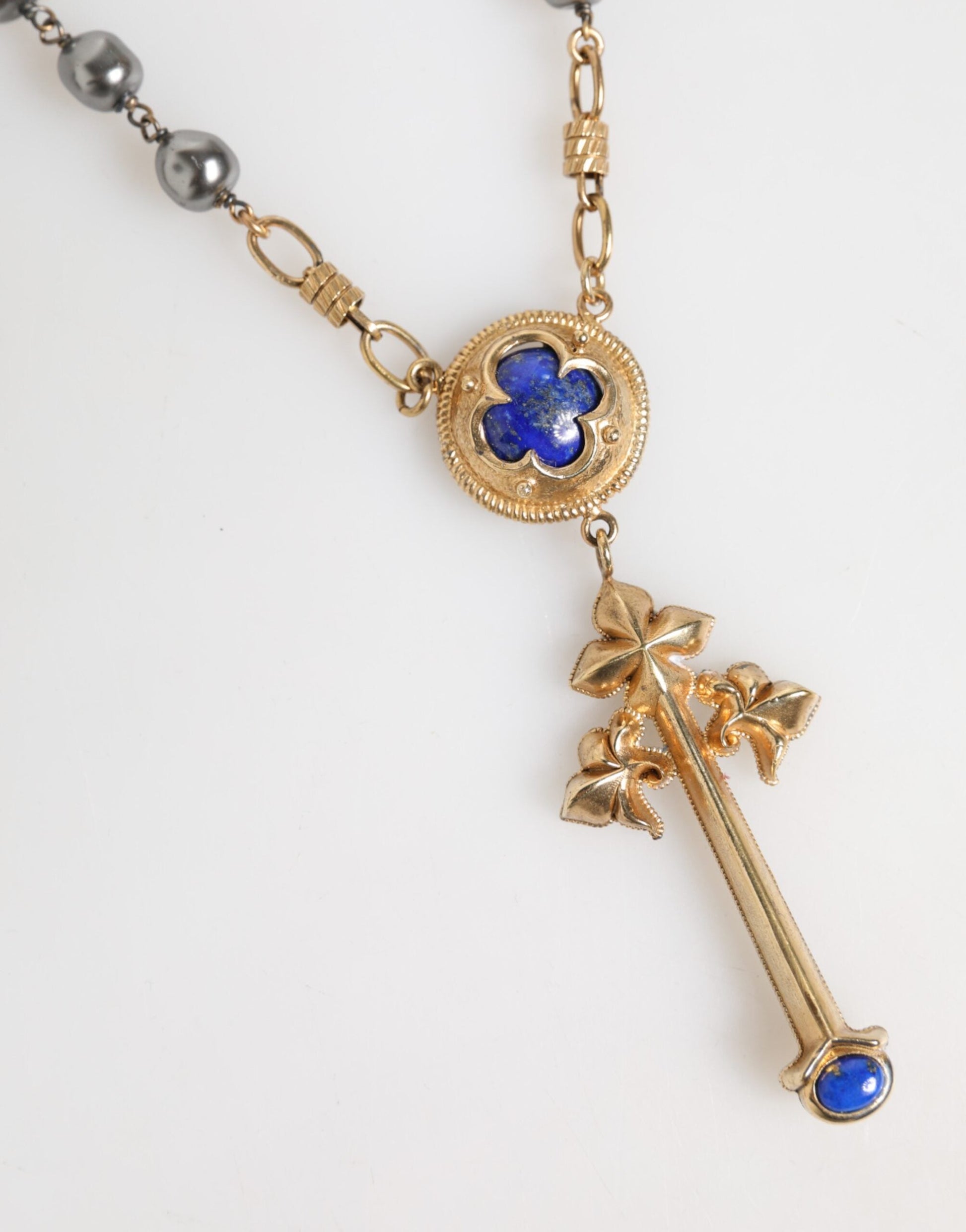 Dolce & Gabbana Goldton Perlenkette Religiöses Kreuz Halskette
