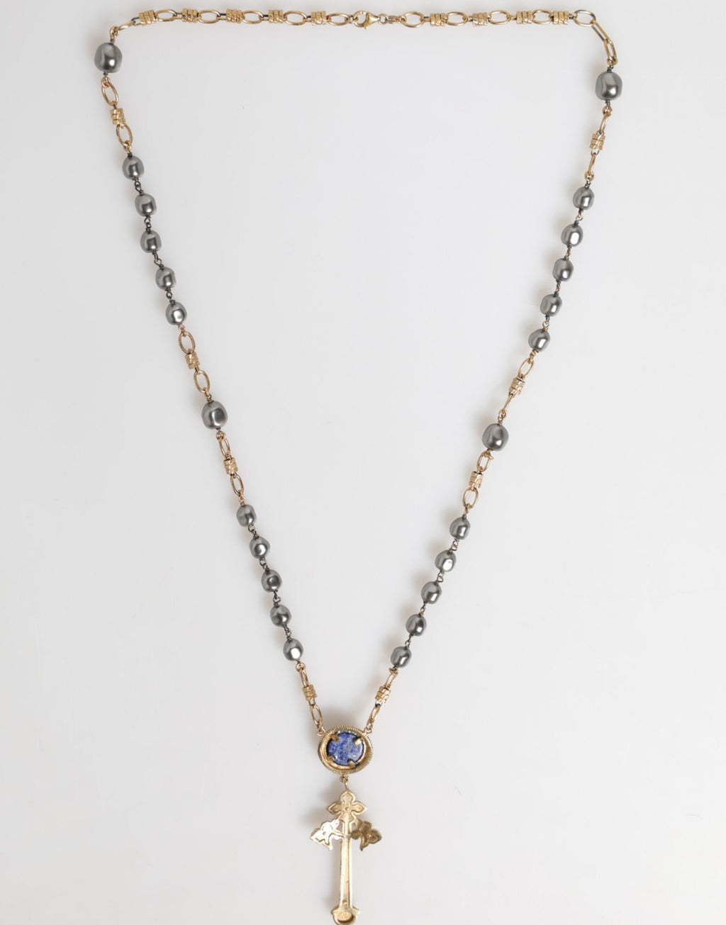 Dolce & Gabbana Goldton Perlenkette Religiöses Kreuz Halskette