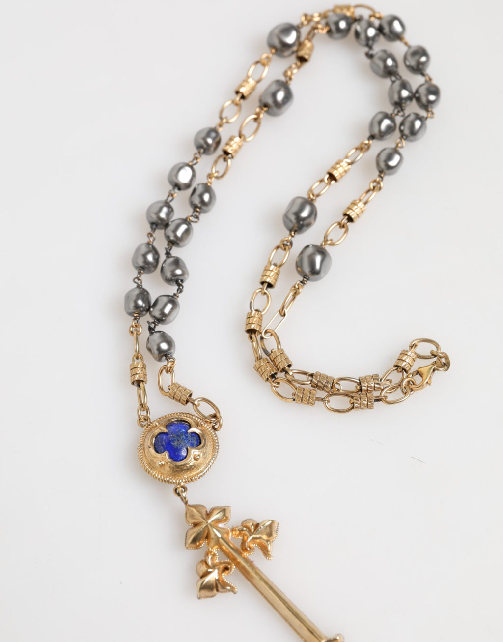 Dolce & Gabbana Goldton Perlenkette Religiöses Kreuz Halskette