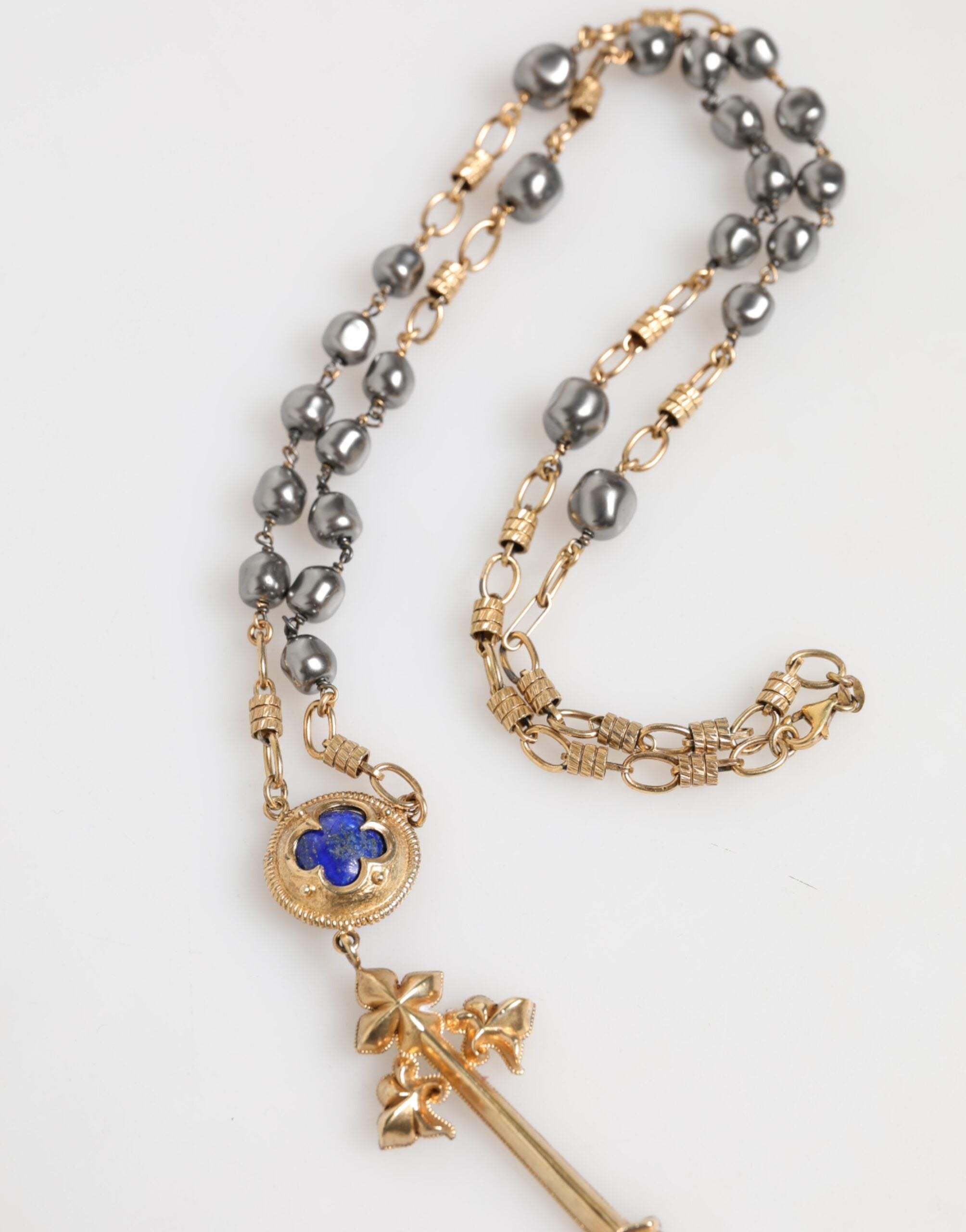 Dolce & Gabbana Goldton Perlenkette Religiöses Kreuz Halskette
