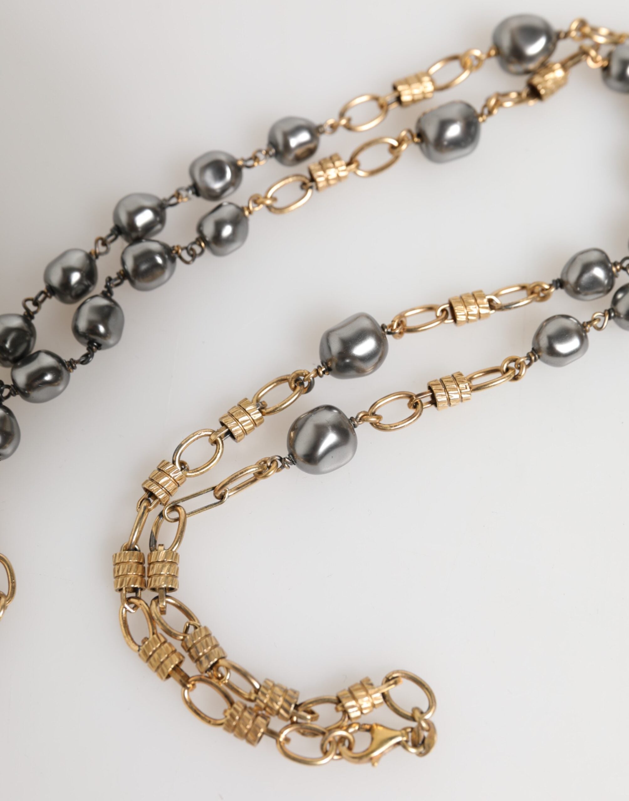 Dolce & Gabbana Goldton Perlenkette Religiöses Kreuz Halskette