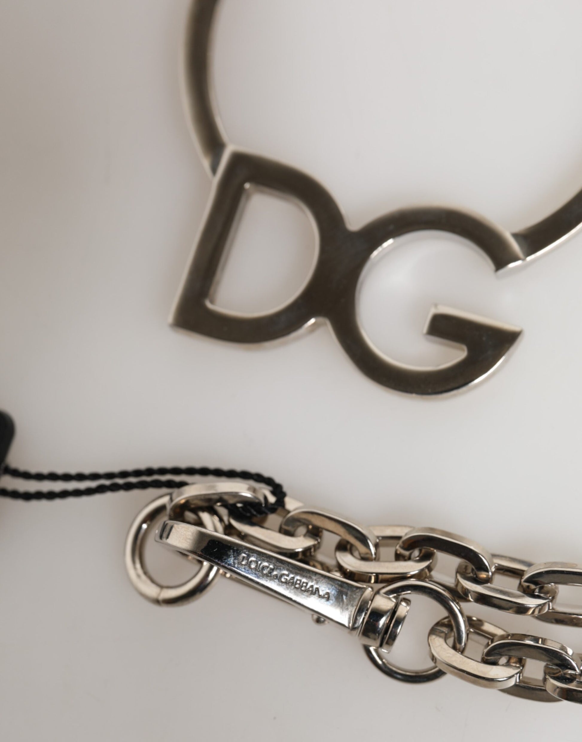 Dolce & Gabbana Silber-Ton Messing Kette DG Logo Anhänger Männer Halskette