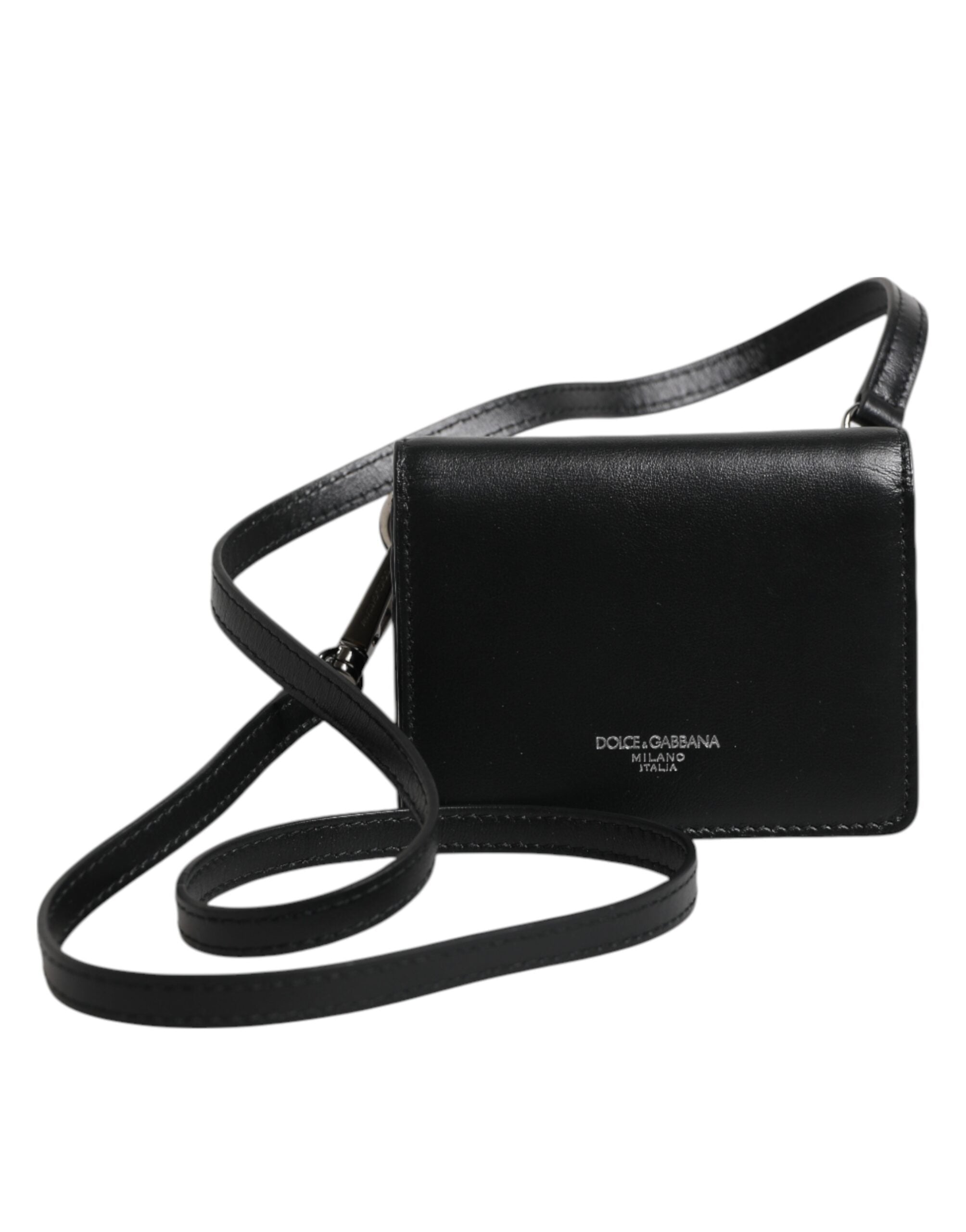 Dolce & Gabbana Schwarz Leder Bifold Kartenhalter Crossbody Herren Borse Tasche