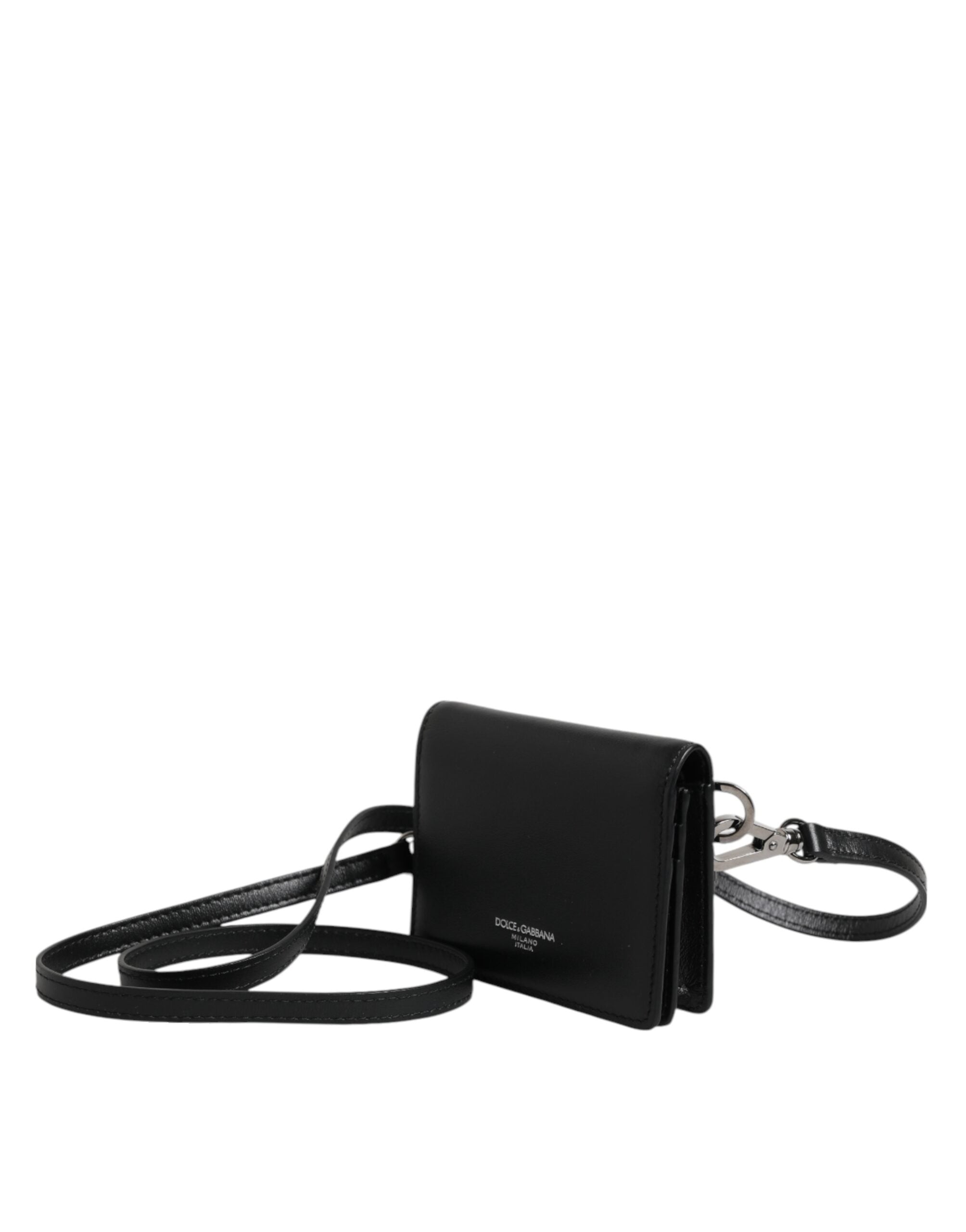 Dolce & Gabbana Schwarz Leder Bifold Kartenhalter Crossbody Herren Borse Tasche