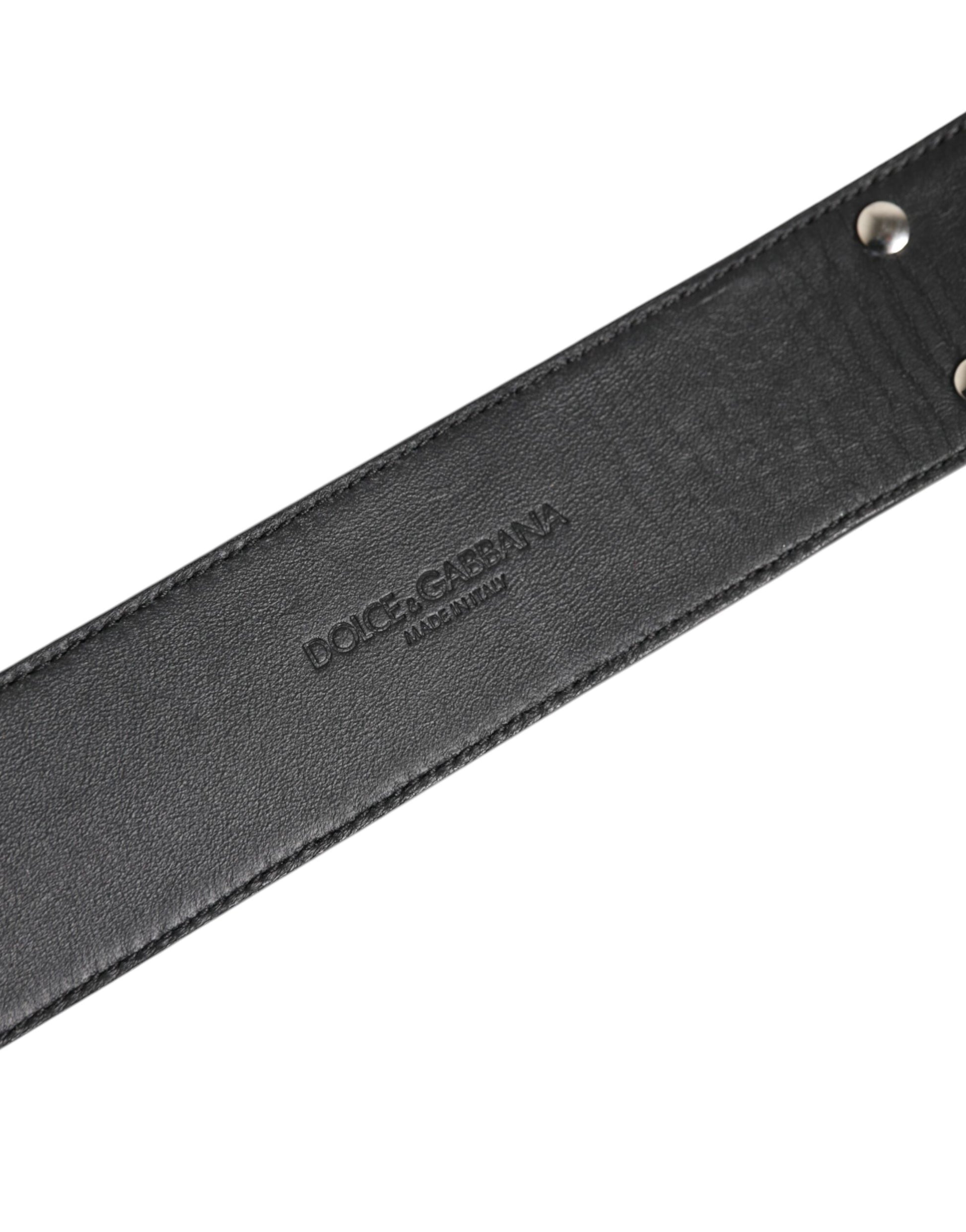 Dolce & Gabbana Silbernes strukturiertes Leder, goldfarbenes Metallhalsband