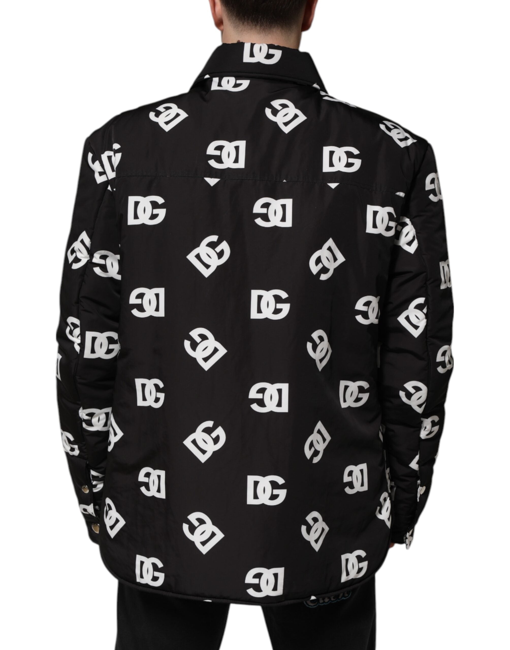Dolce & Gabbana Schwarze DG Monogram Nylon Windbreaker Jacke