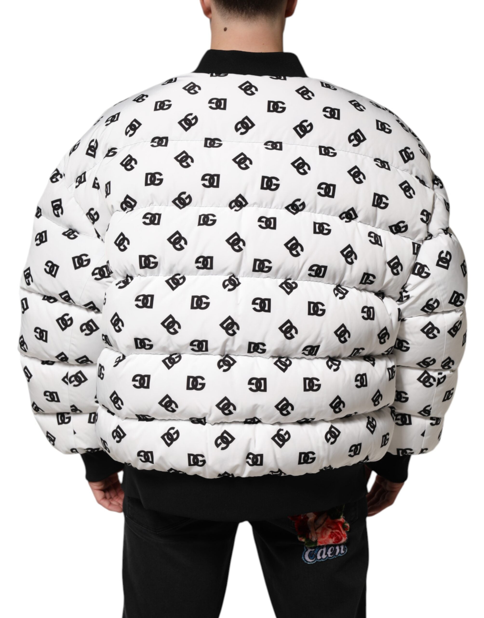 Dolce & Gabbana Weiße DG Monogram Steppjacke mit durchgehendem Reißverschluss