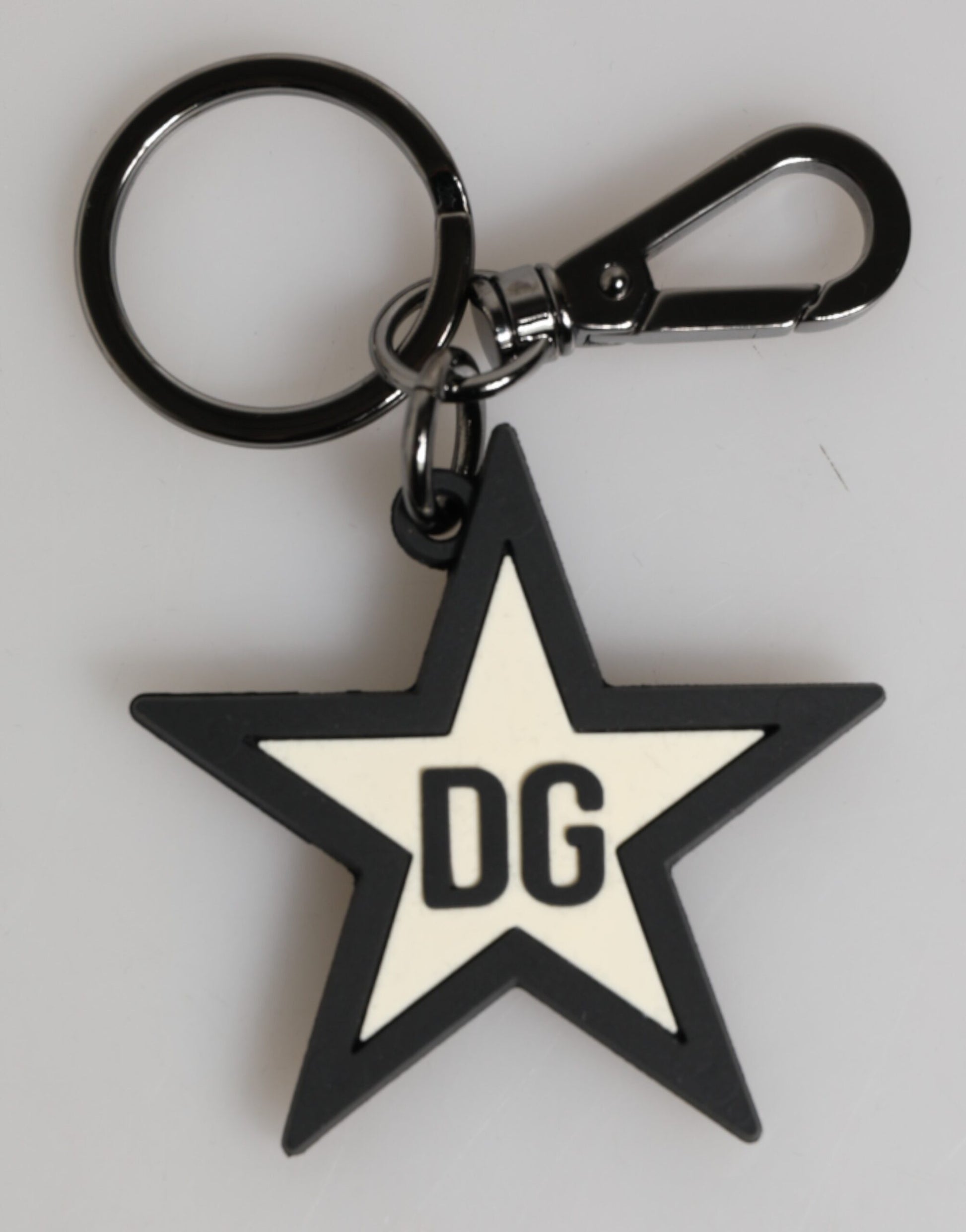Dolce & Gabbana Weiß Schwarz DG Logo Star Gummi Herren Schlüsselanhänger Schlüsselring