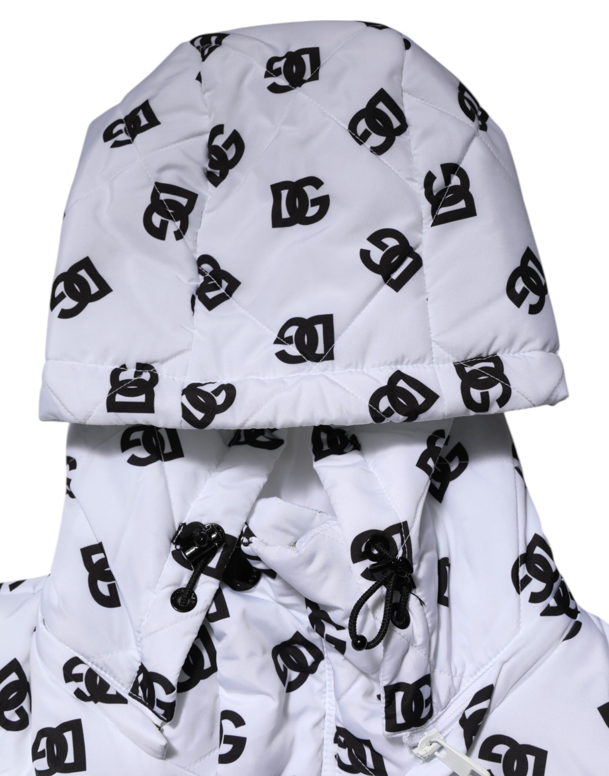 Dolce & Gabbana Weiße DG Monogramm Steppjacke mit Kapuze