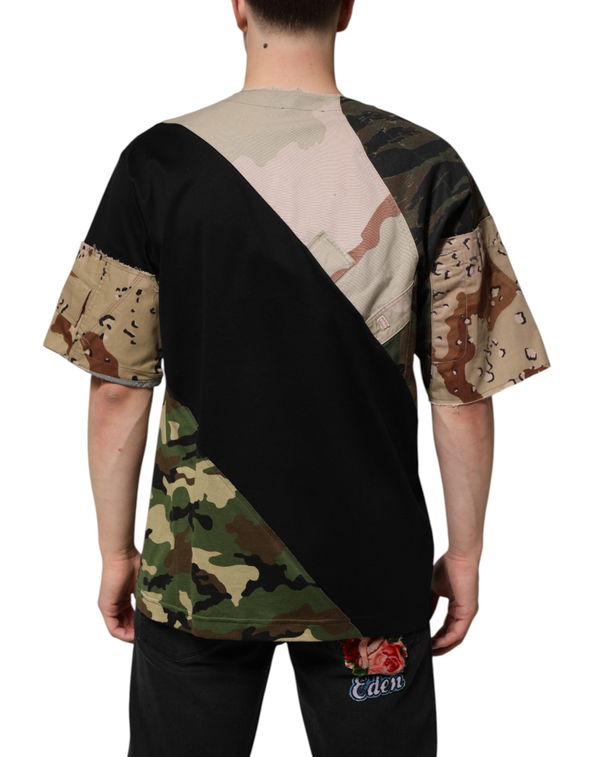 Dolce & Gabbana Multicolor Patchwork T-Shirt mit Rundhalsausschnitt aus Baumwolle