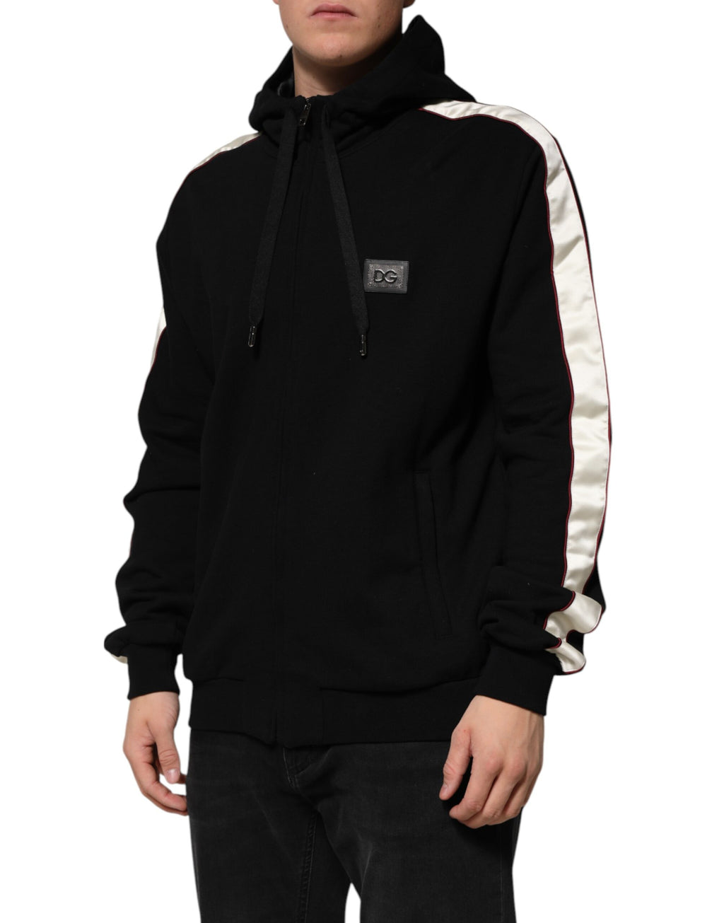 Dolce & Gabbana Schwarze Baumwollplakette Track Cardigan Pullover