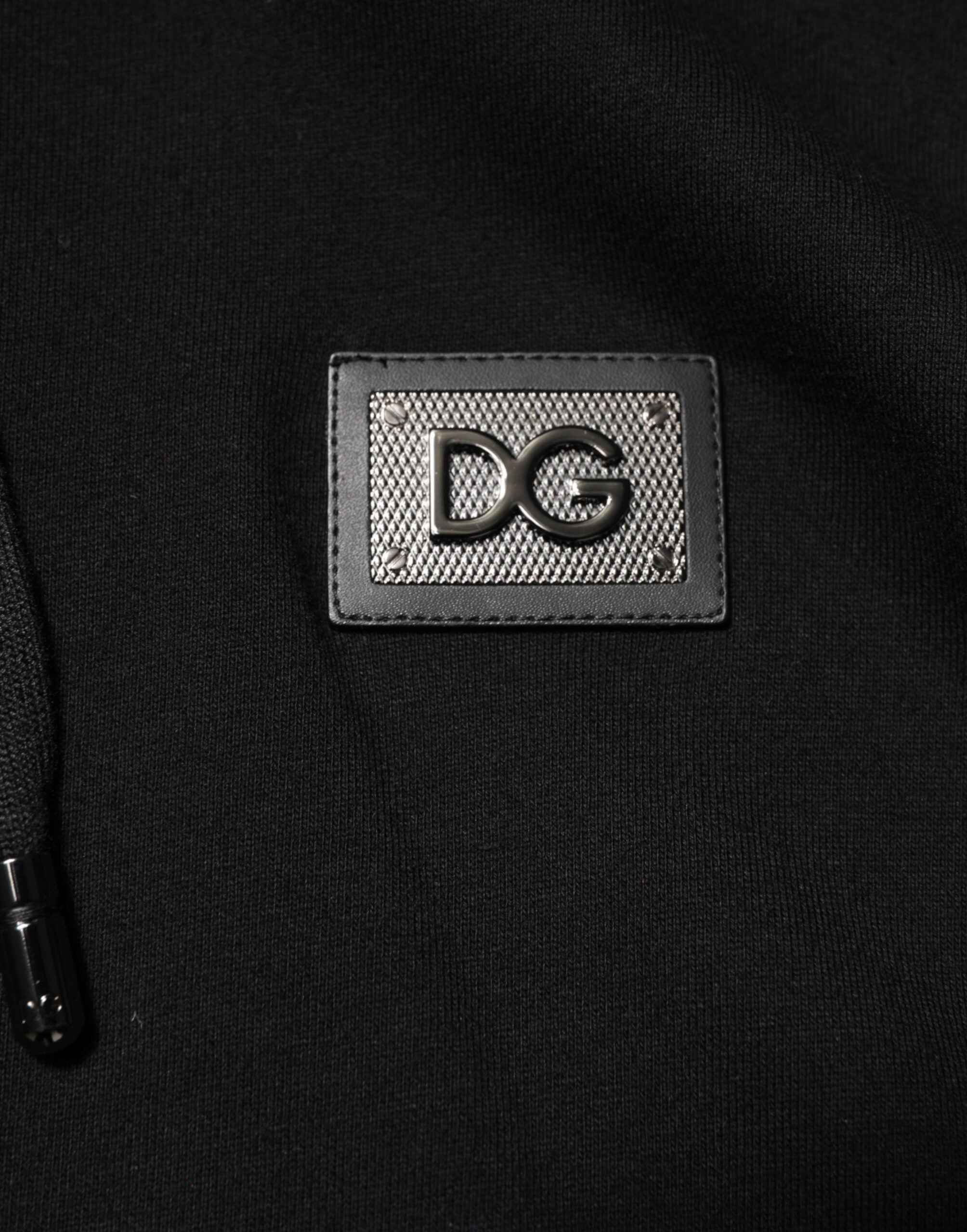 Dolce & Gabbana Schwarze Baumwollplakette Track Cardigan Pullover