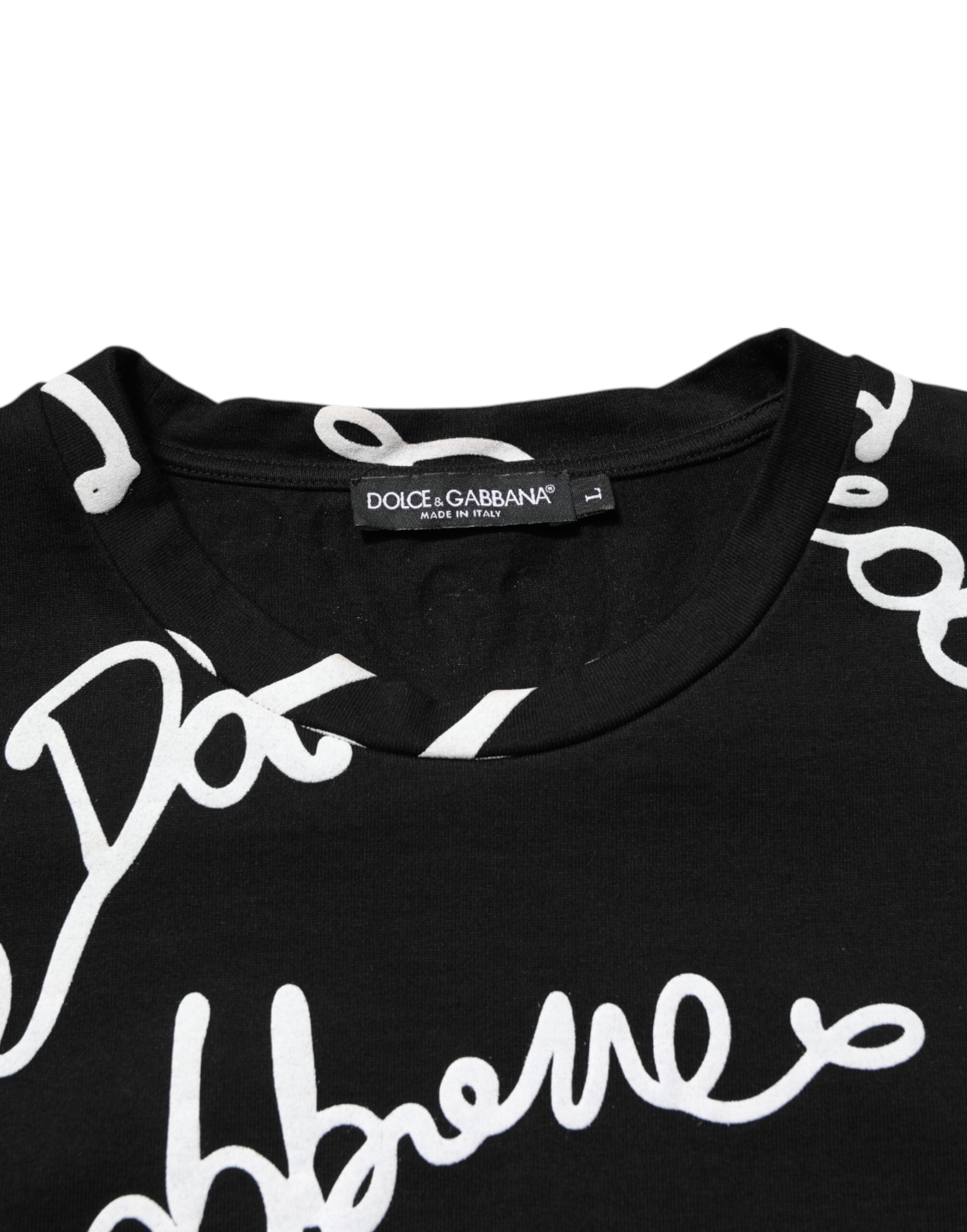 Dolce & Gabbana Schwarzes T-Shirt mit Rundhalsausschnitt und Logodruck aus Baumwolle
