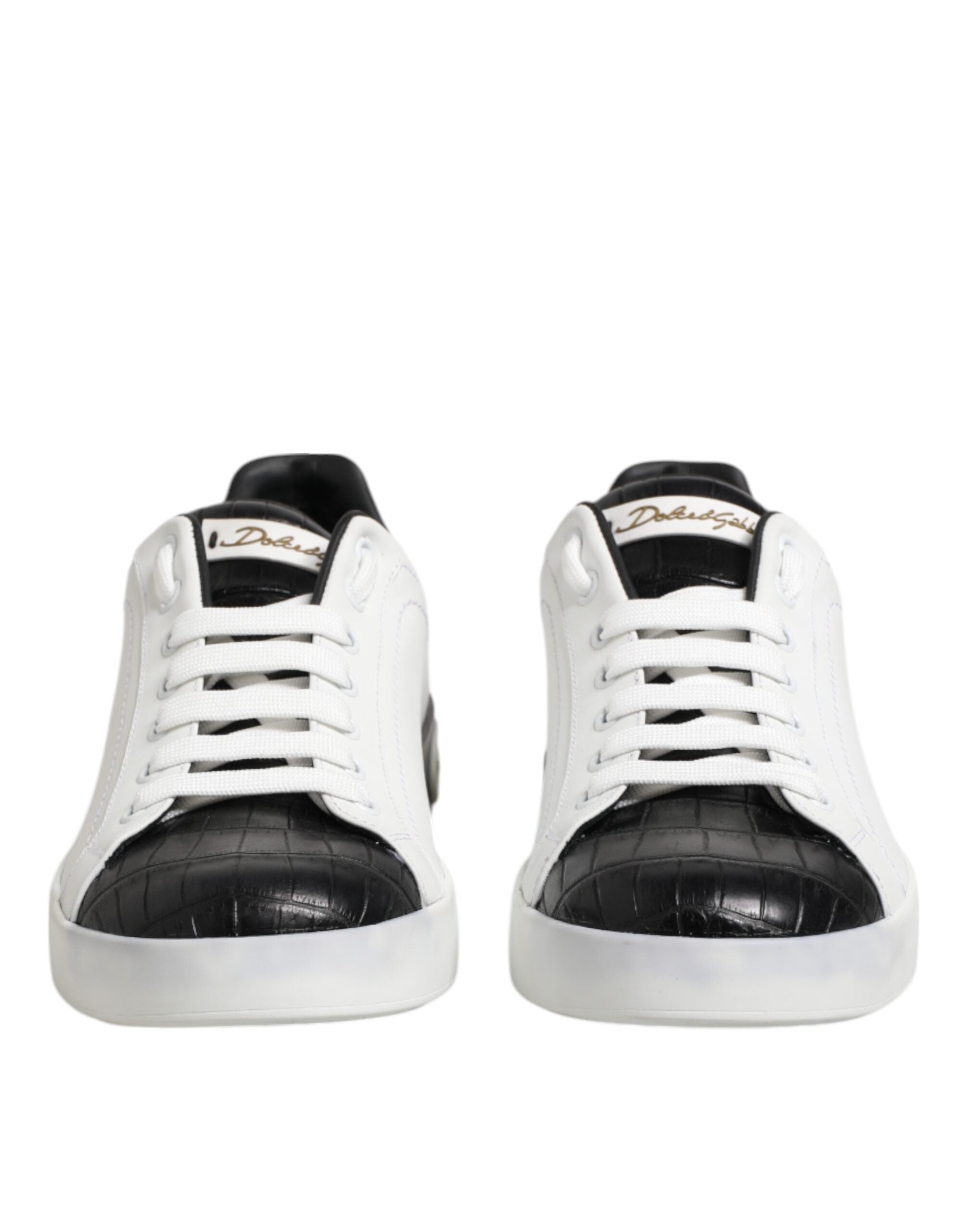 Dolce & Gabbana Weiß Schwarz Leder Portofino Sneaker Schuhe