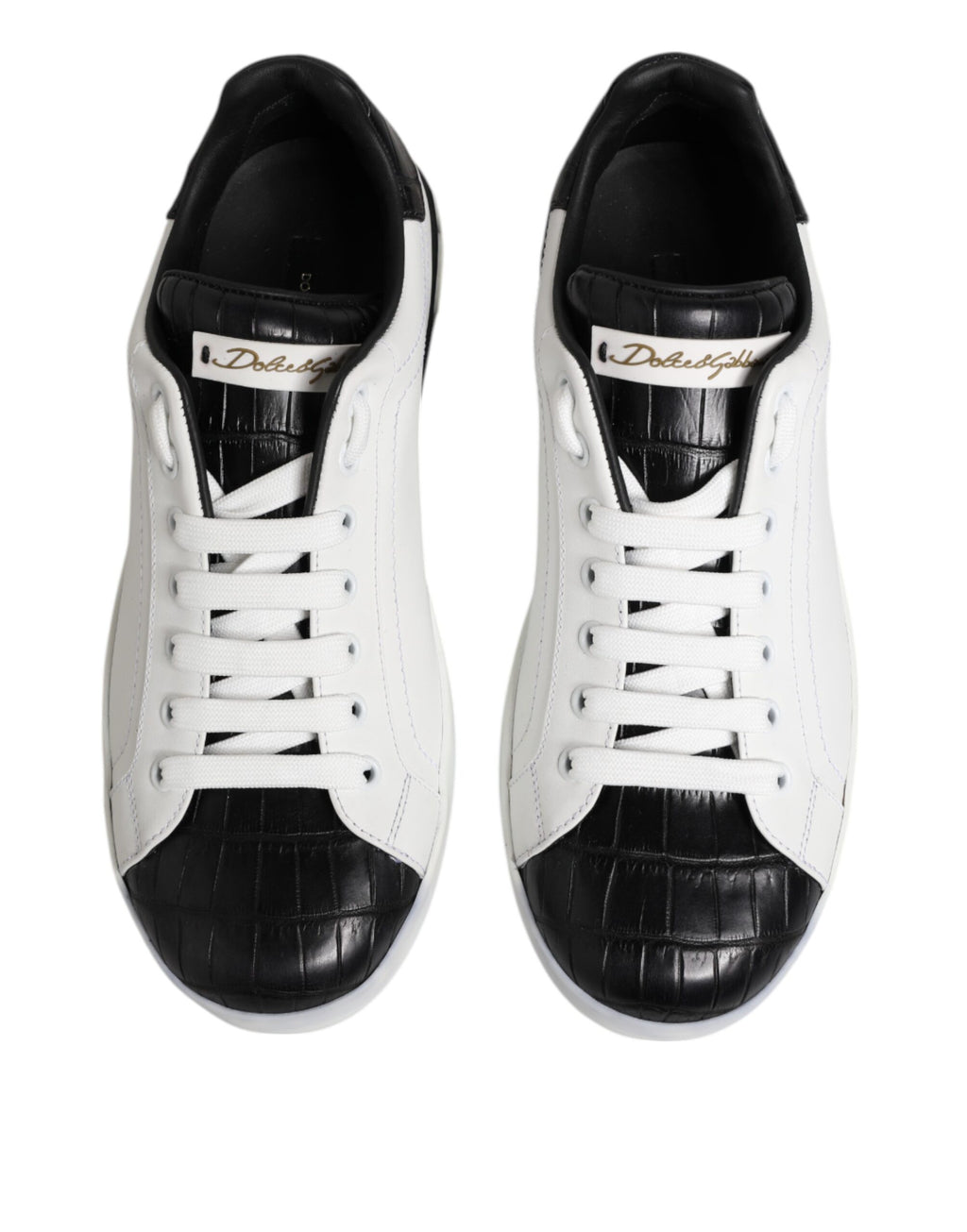 Dolce & Gabbana Weiß Schwarz Leder Portofino Sneaker Schuhe