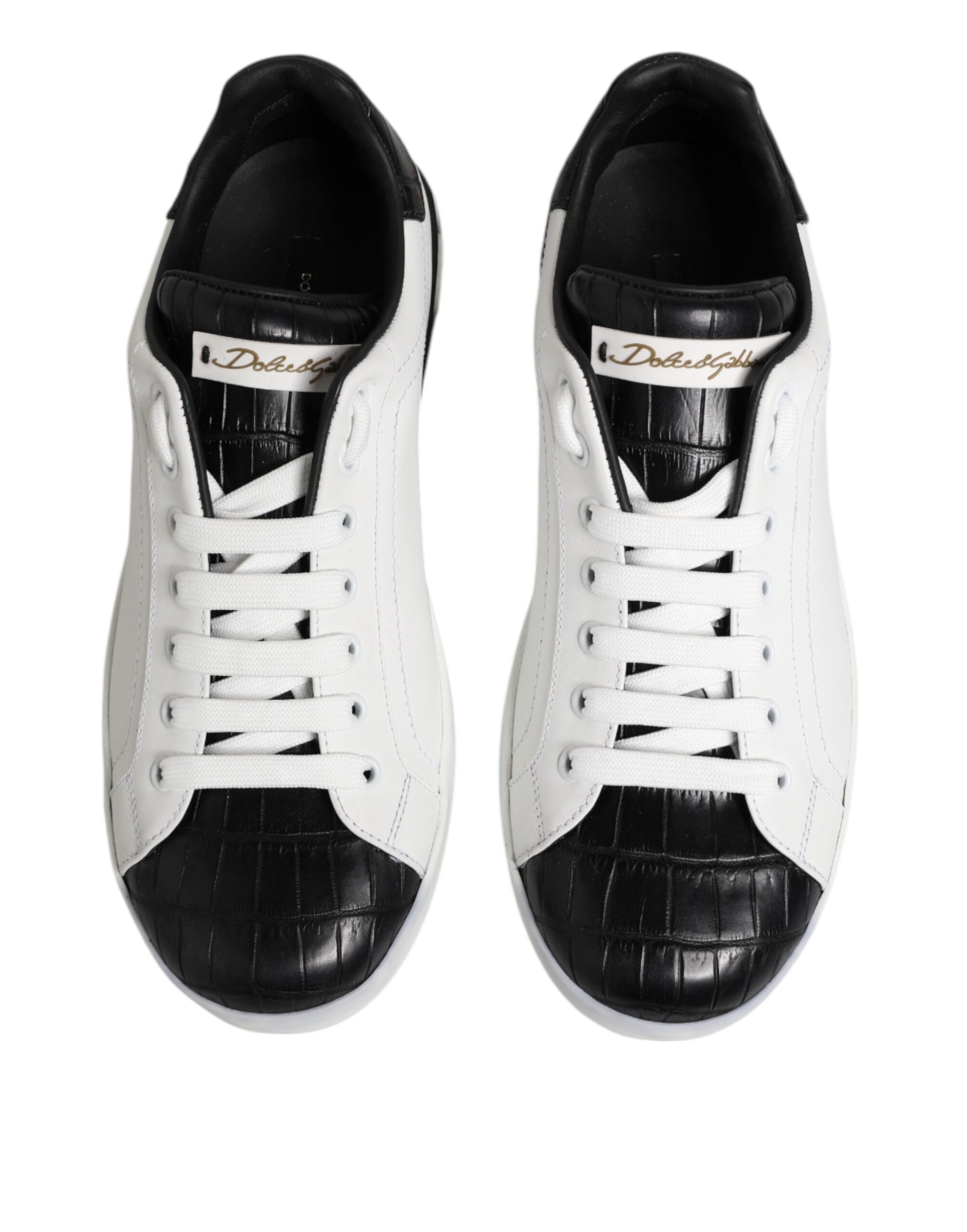 Dolce & Gabbana Weiß Schwarz Leder Portofino Sneaker Schuhe