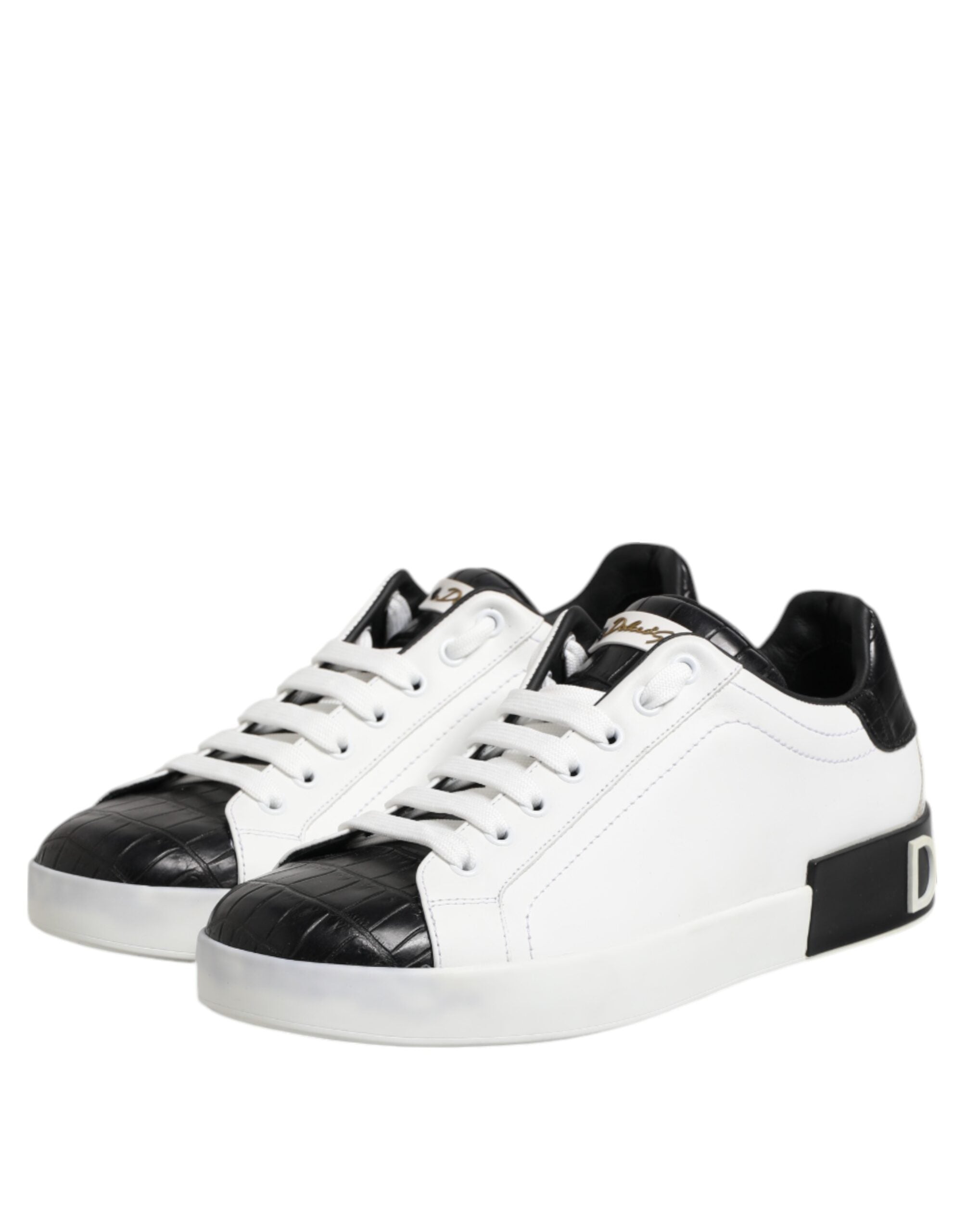 Dolce & Gabbana Weiß Schwarz Leder Portofino Sneaker Schuhe