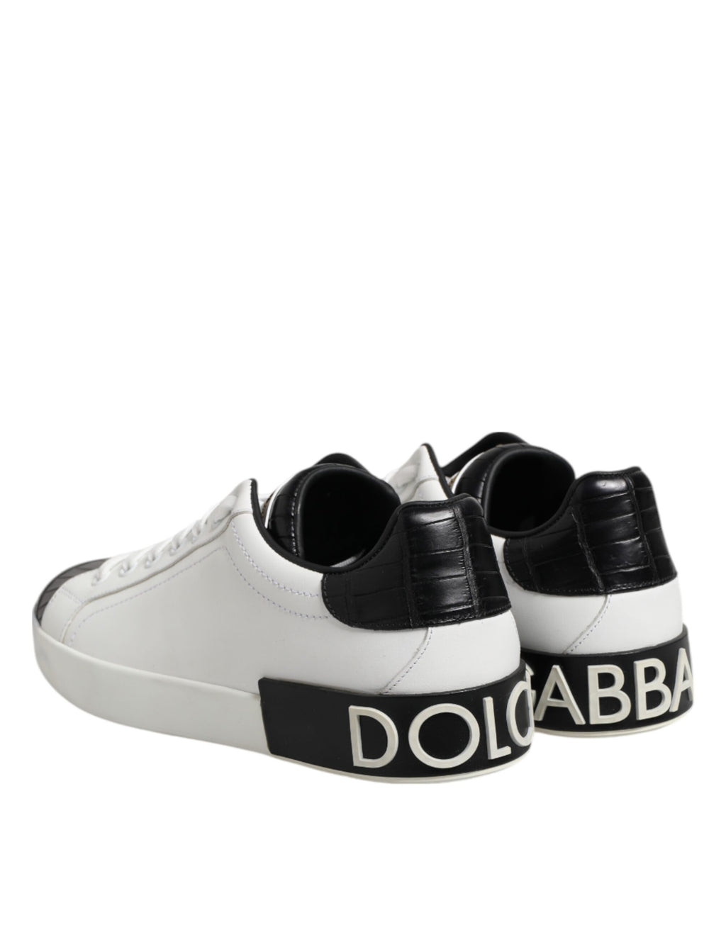 Dolce & Gabbana Weiß Schwarz Leder Portofino Sneaker Schuhe