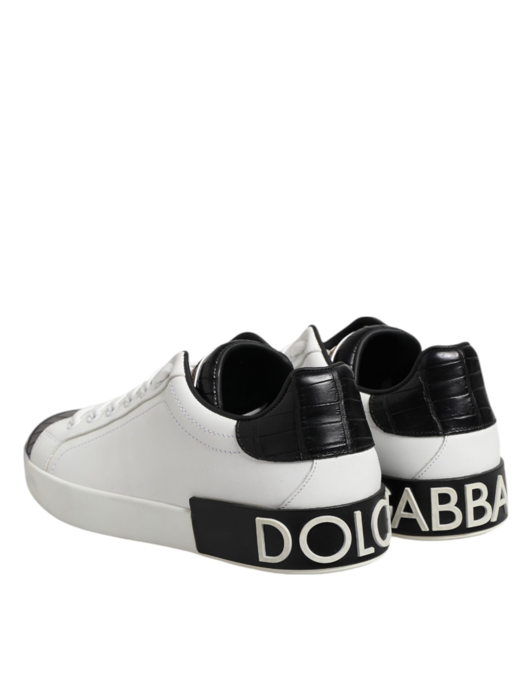 Dolce & Gabbana Weiß Schwarz Leder Portofino Sneaker Schuhe