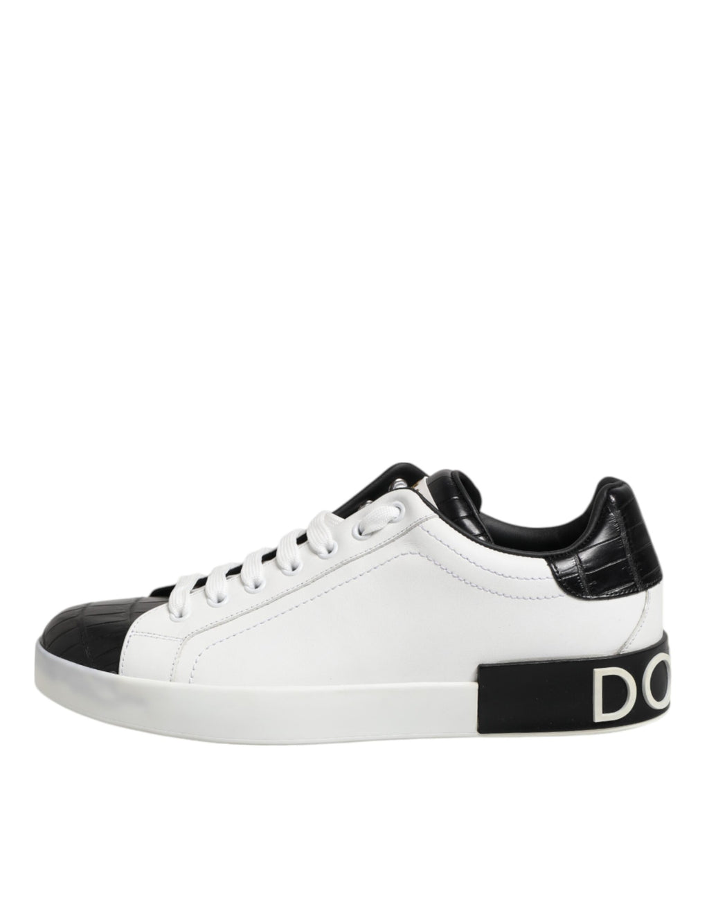 Dolce & Gabbana Weiß Schwarz Leder Portofino Sneaker Schuhe